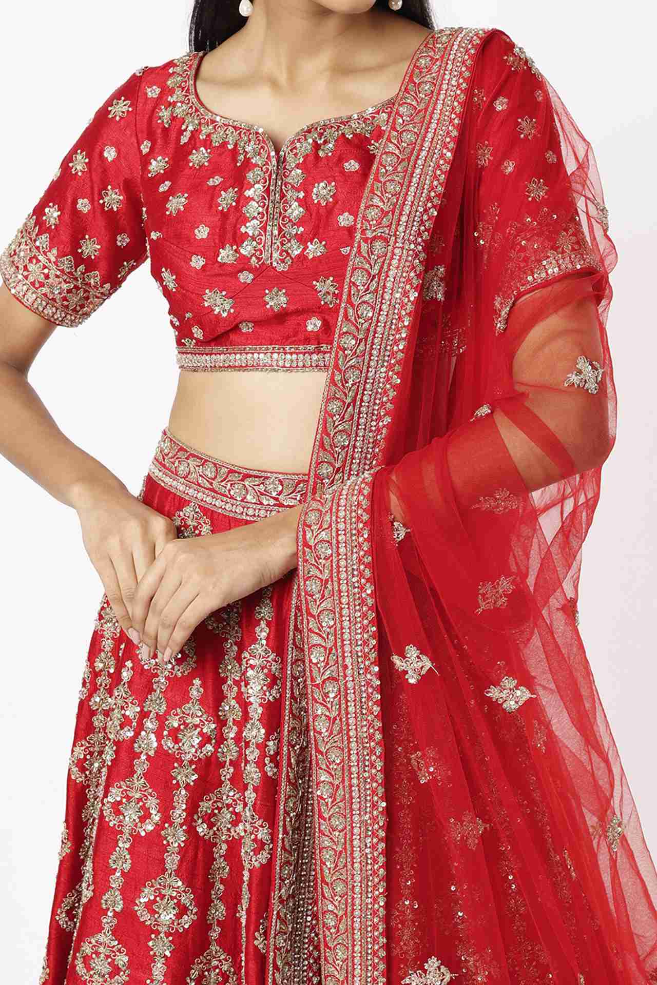 Red Embellished Lehenga Set