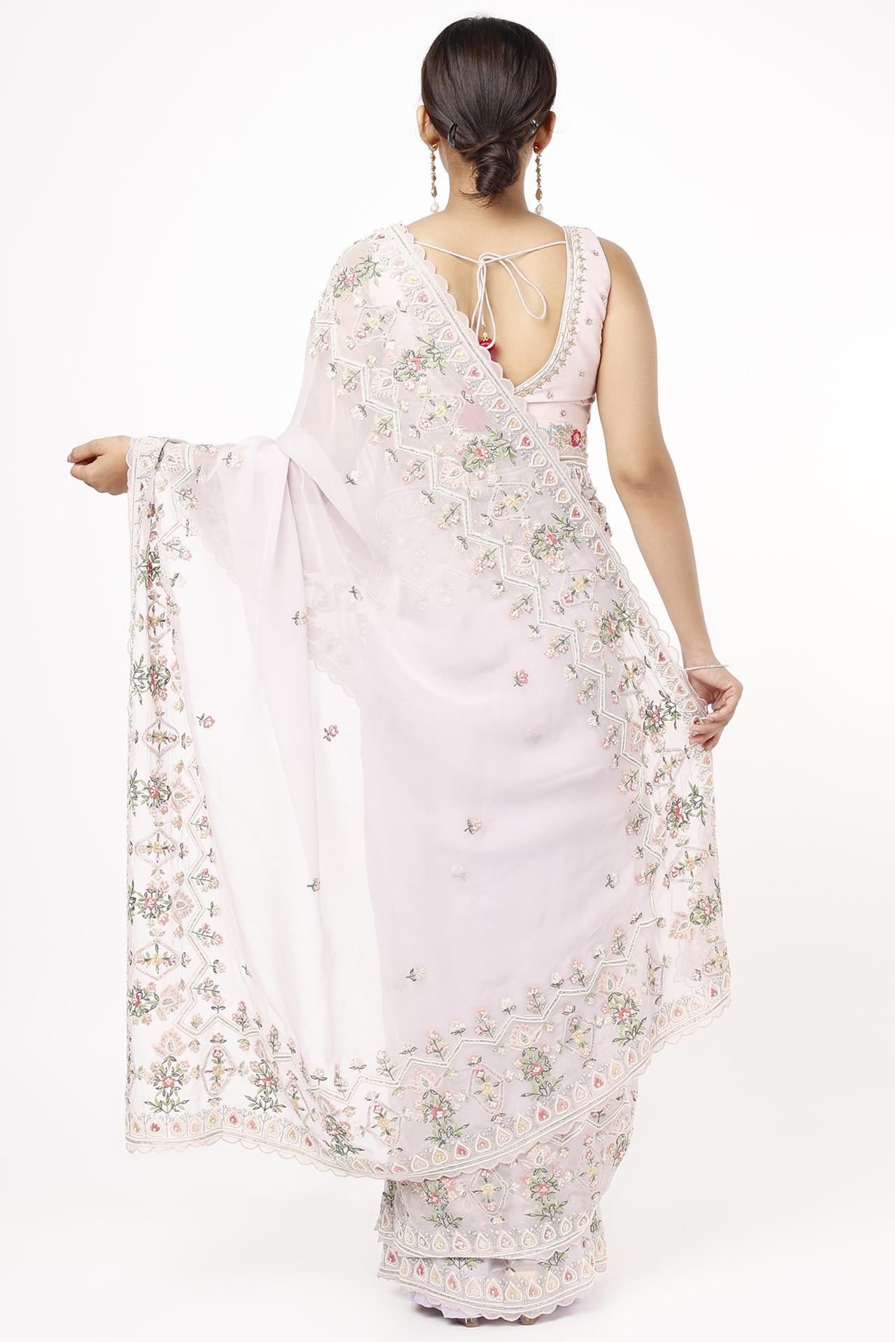 Mauve Organza Embroidered Saree Set