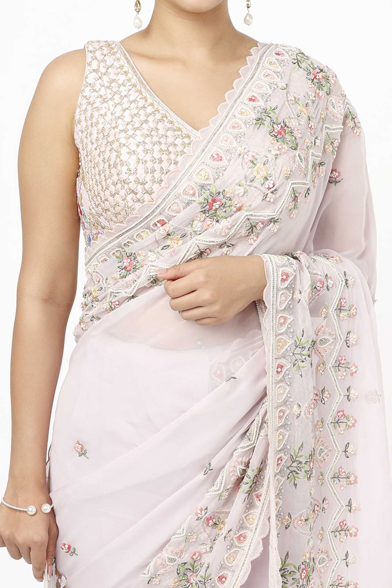 Mauve Organza Embroidered Saree Set