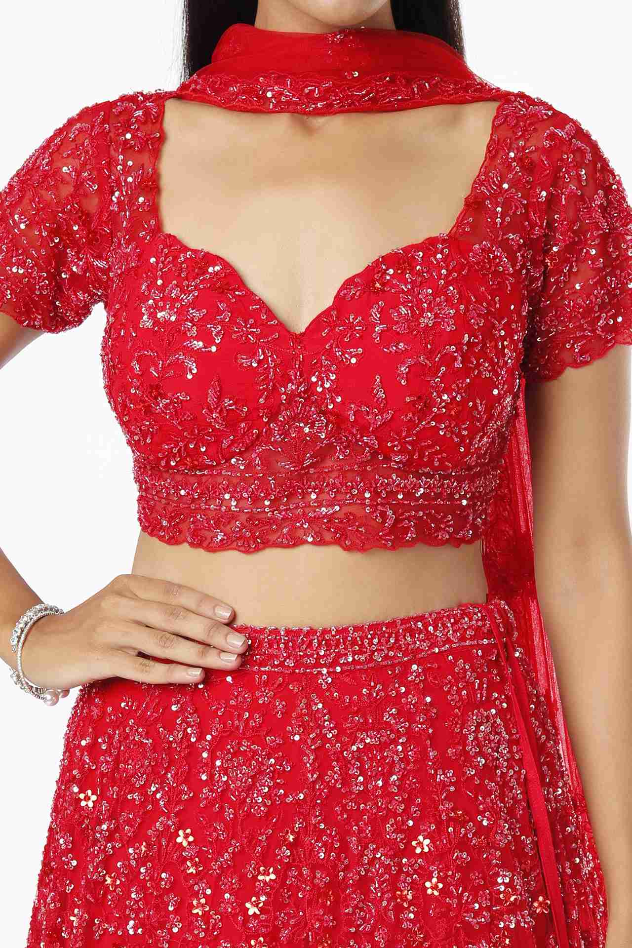 Red Embellished Lehenga Set