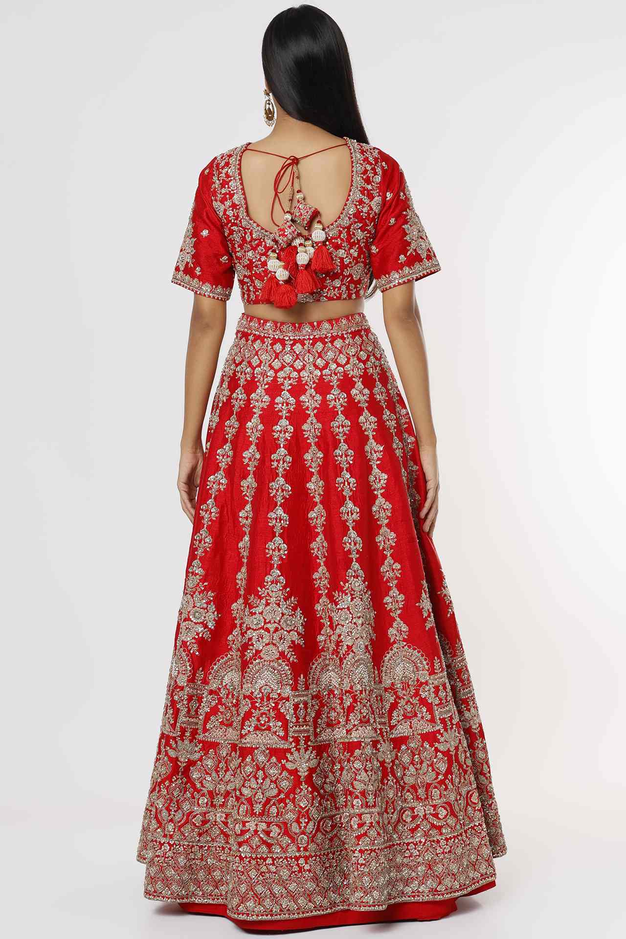 Red Silk Handcrafted Lehenga Set