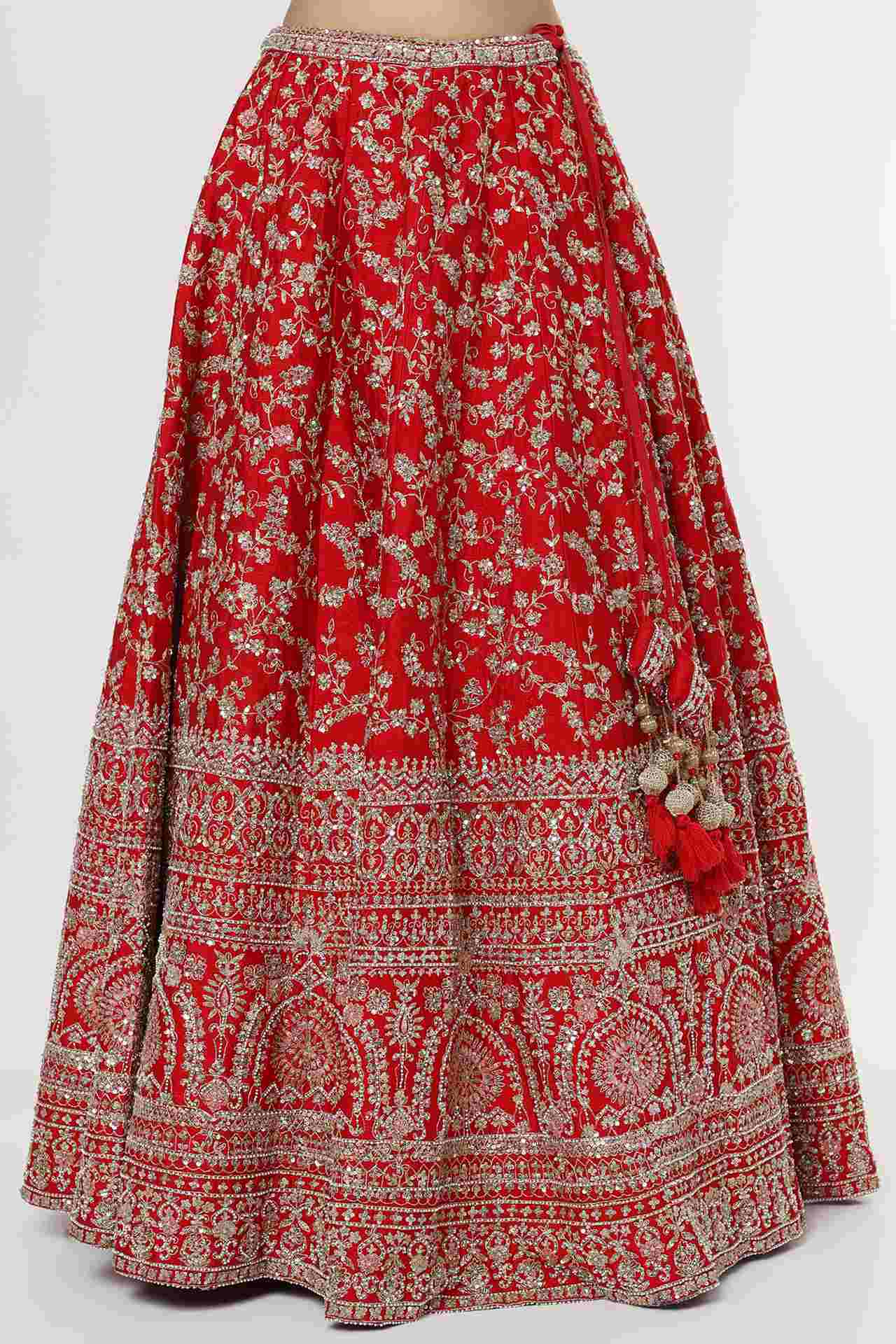 Red Embroidered Lehenga Set