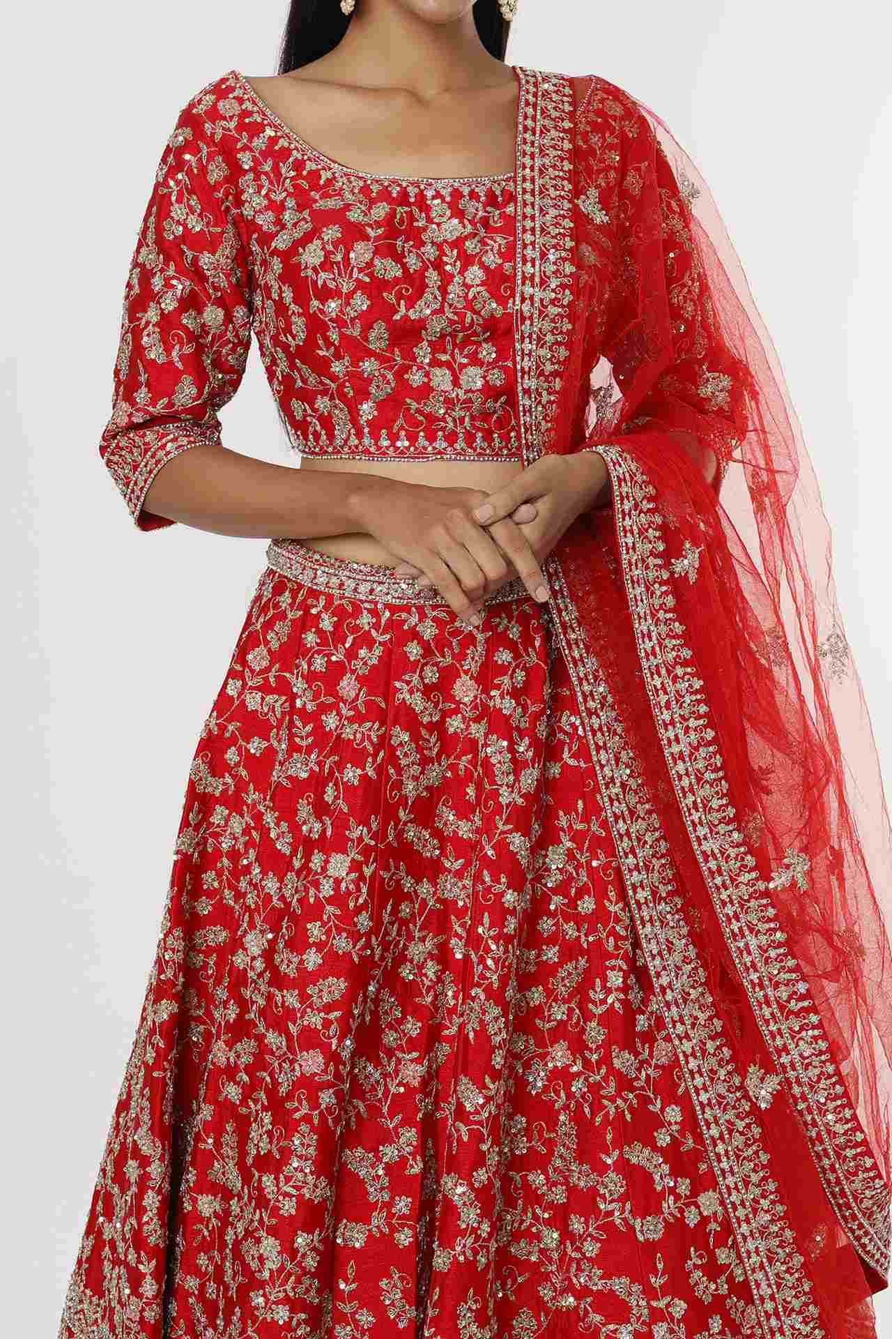 Red Embroidered Lehenga Set