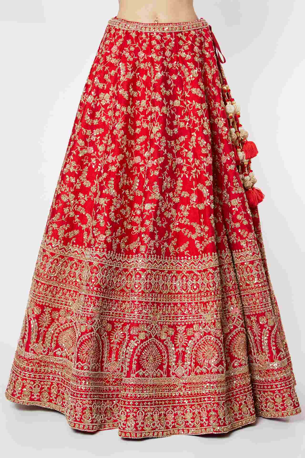 Red Zardosi Hand Embroidered Lehenga Set