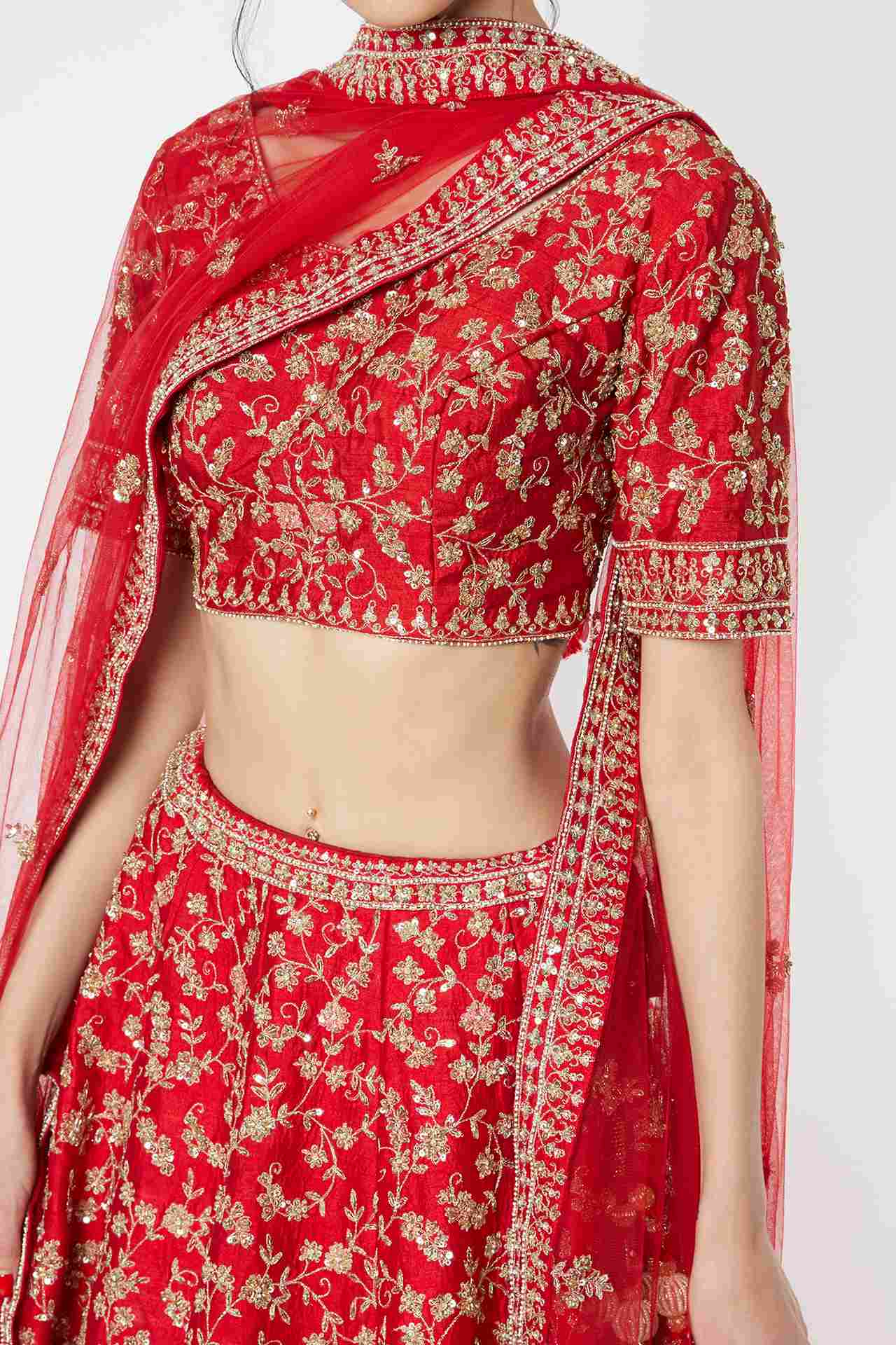 Red Zardosi Hand Embroidered Lehenga Set