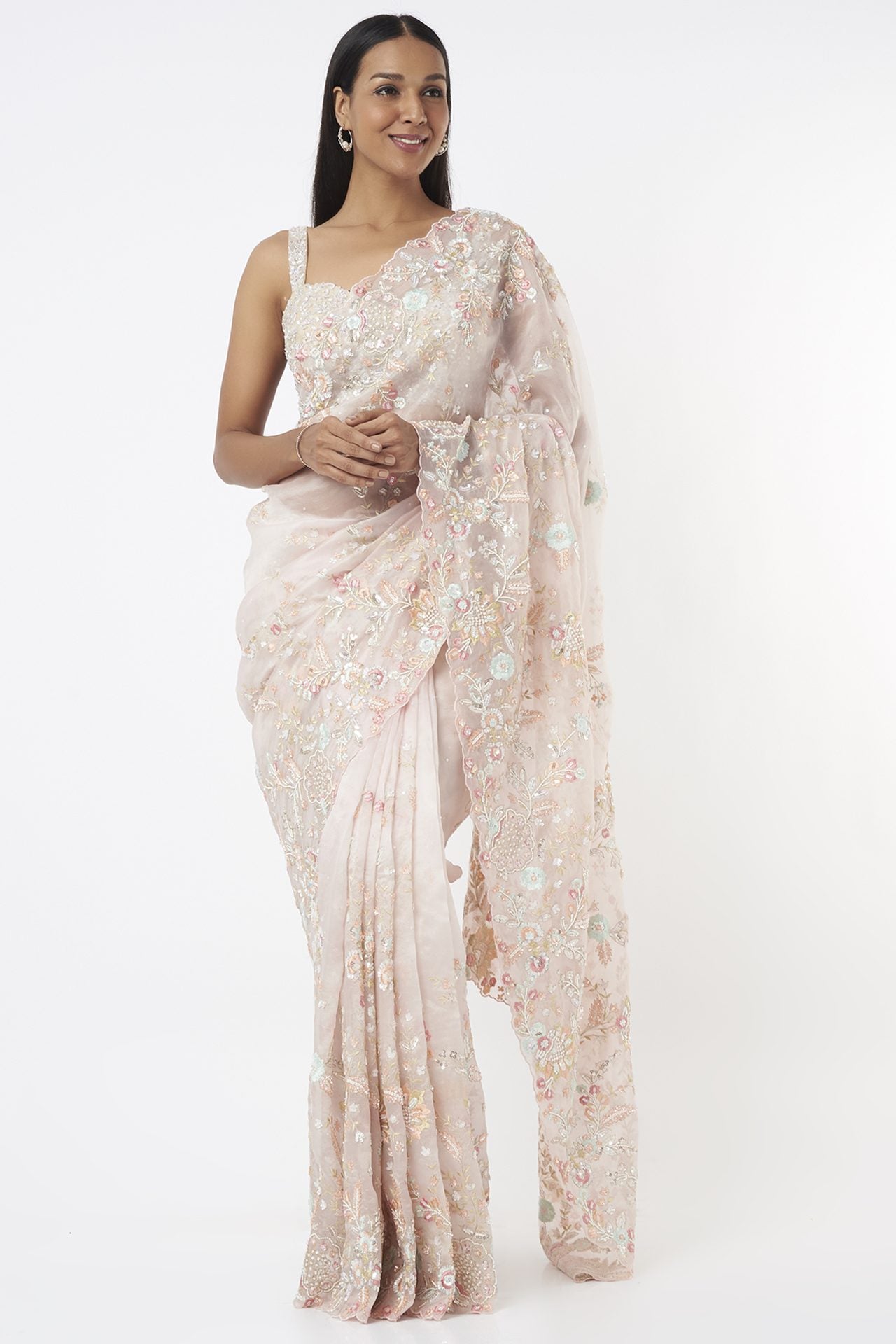 Blush Pink Embellished Saree Set