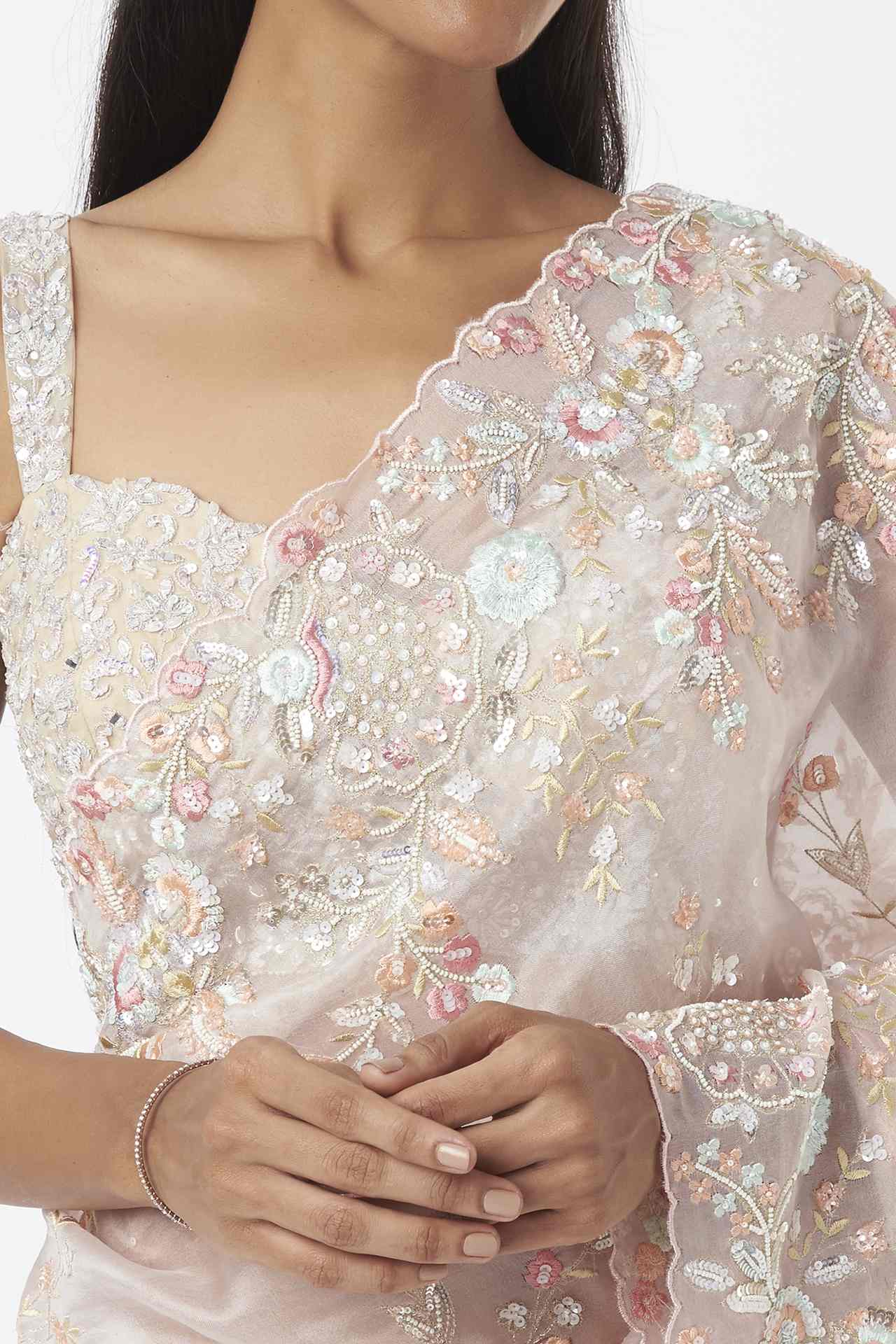 Blush Pink Embellished Saree Set