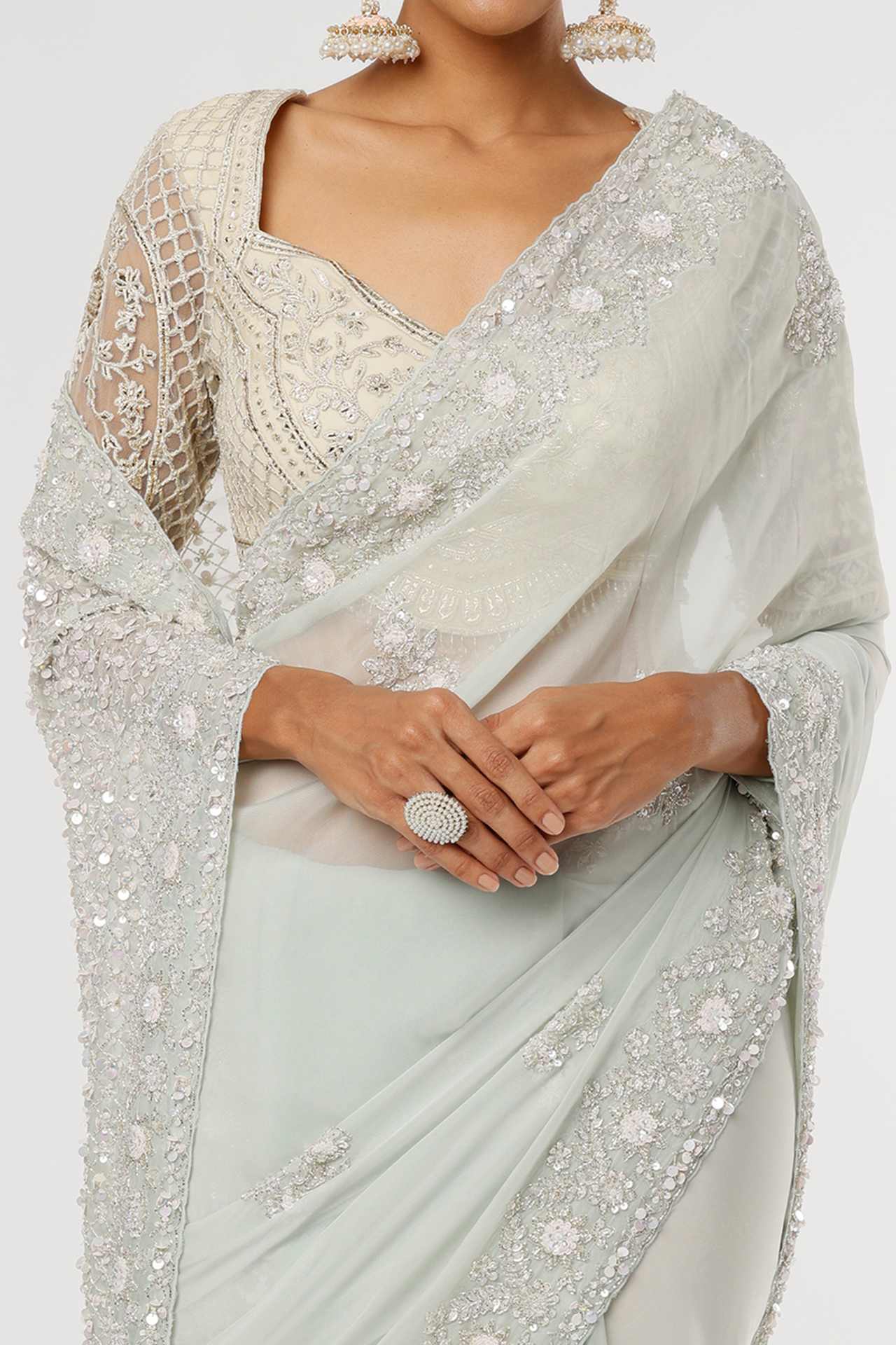 Mint Green Embellished Saree Set