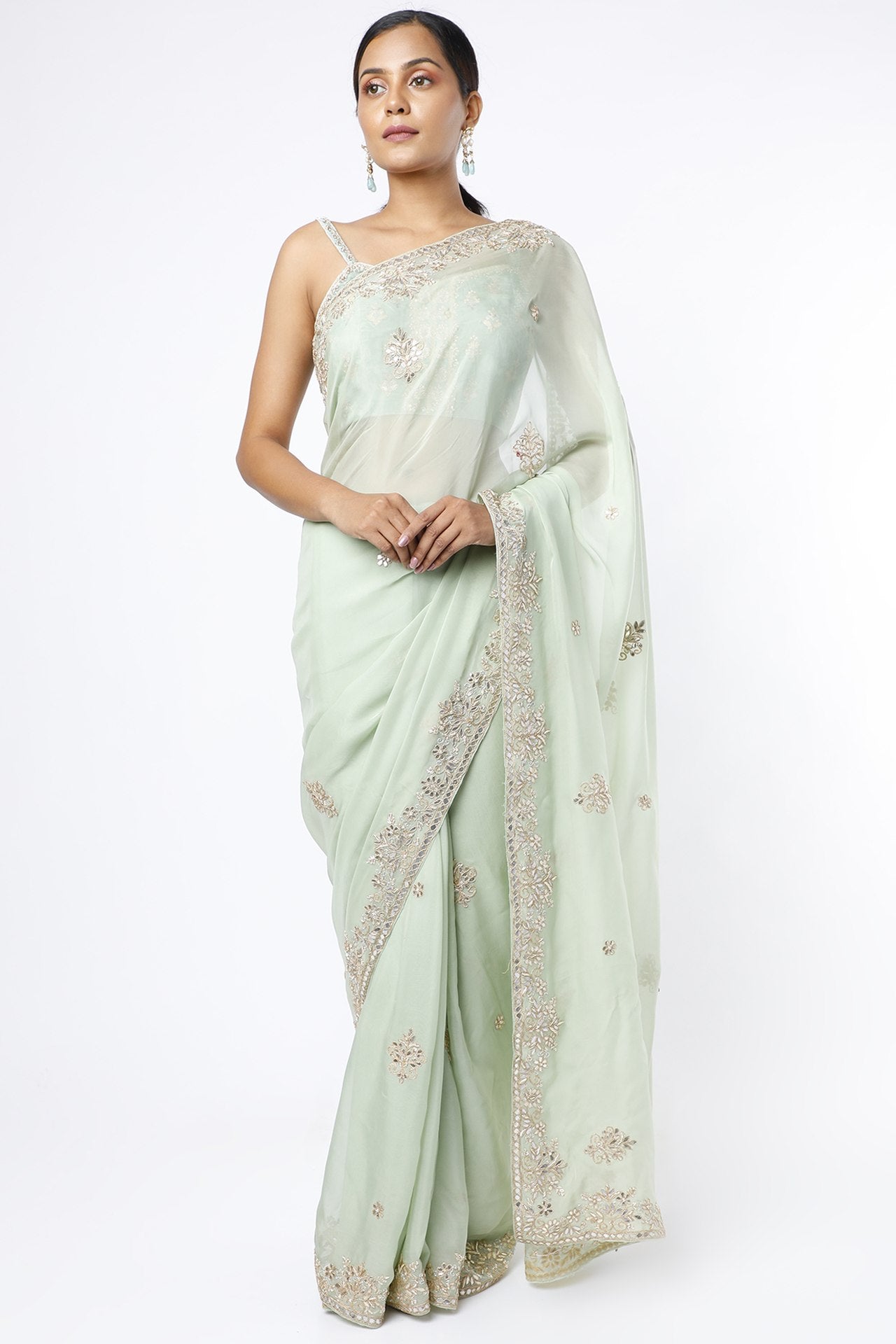 Mint Green Gota Patti Embroidered Saree Set