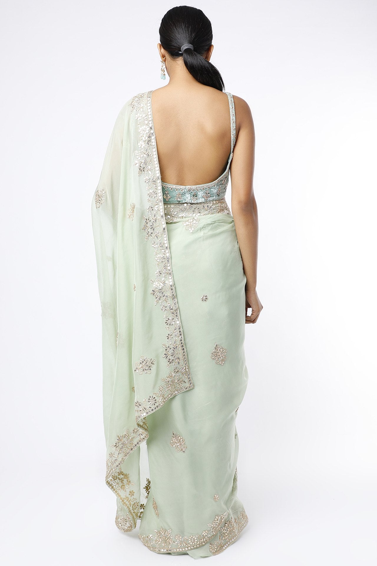 Mint Green Gota Patti Embroidered Saree Set