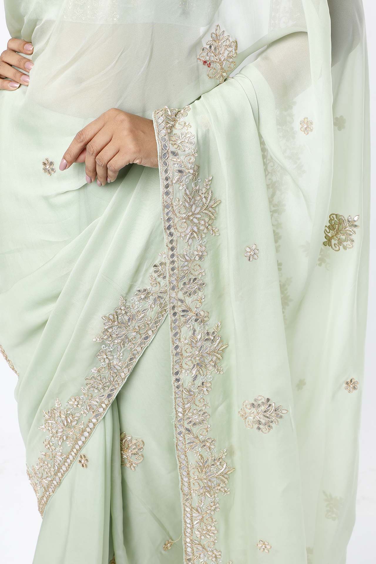 Mint Green Gota Patti Embroidered Saree Set