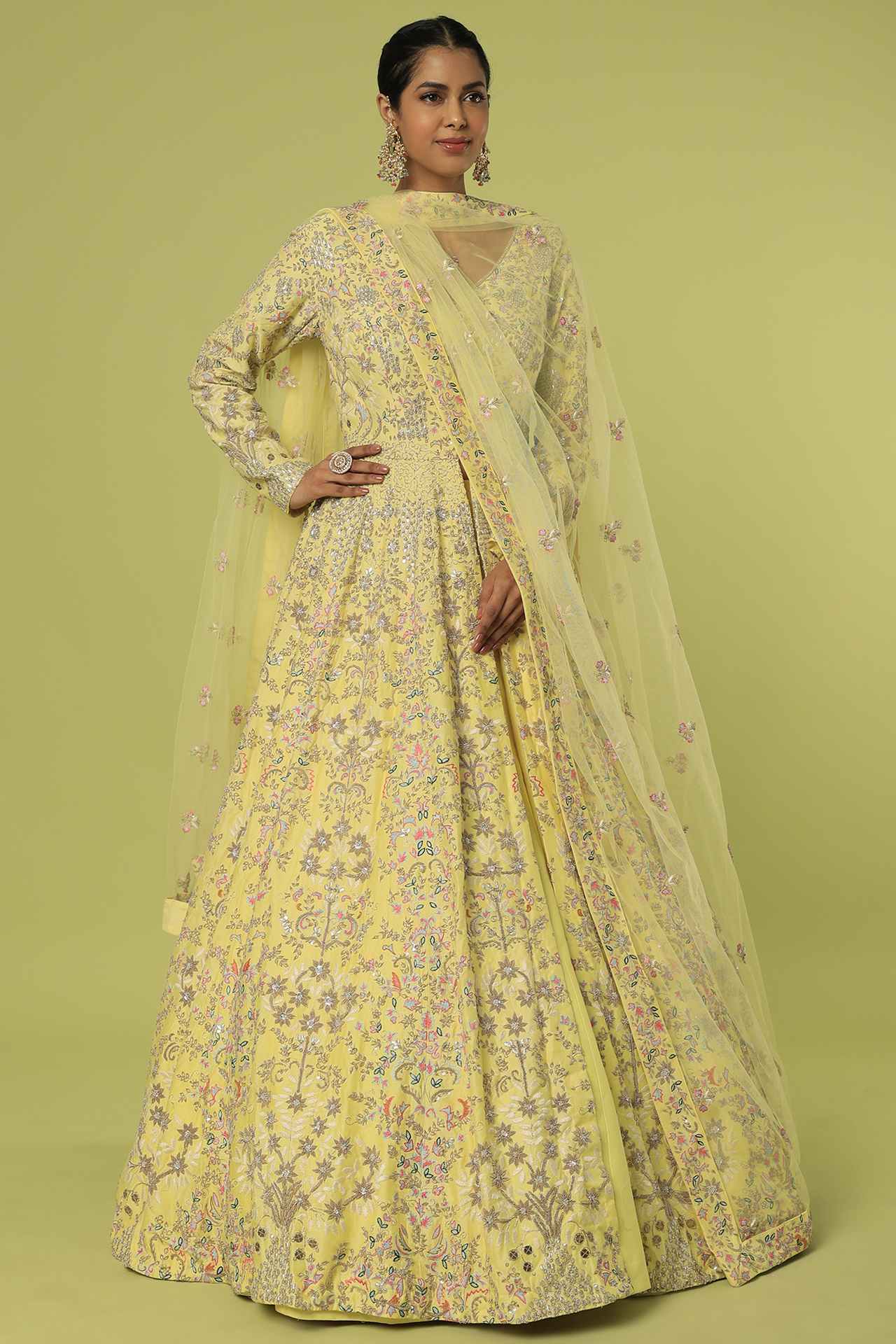 Yellow Embroidered Jacket Lehenga Set