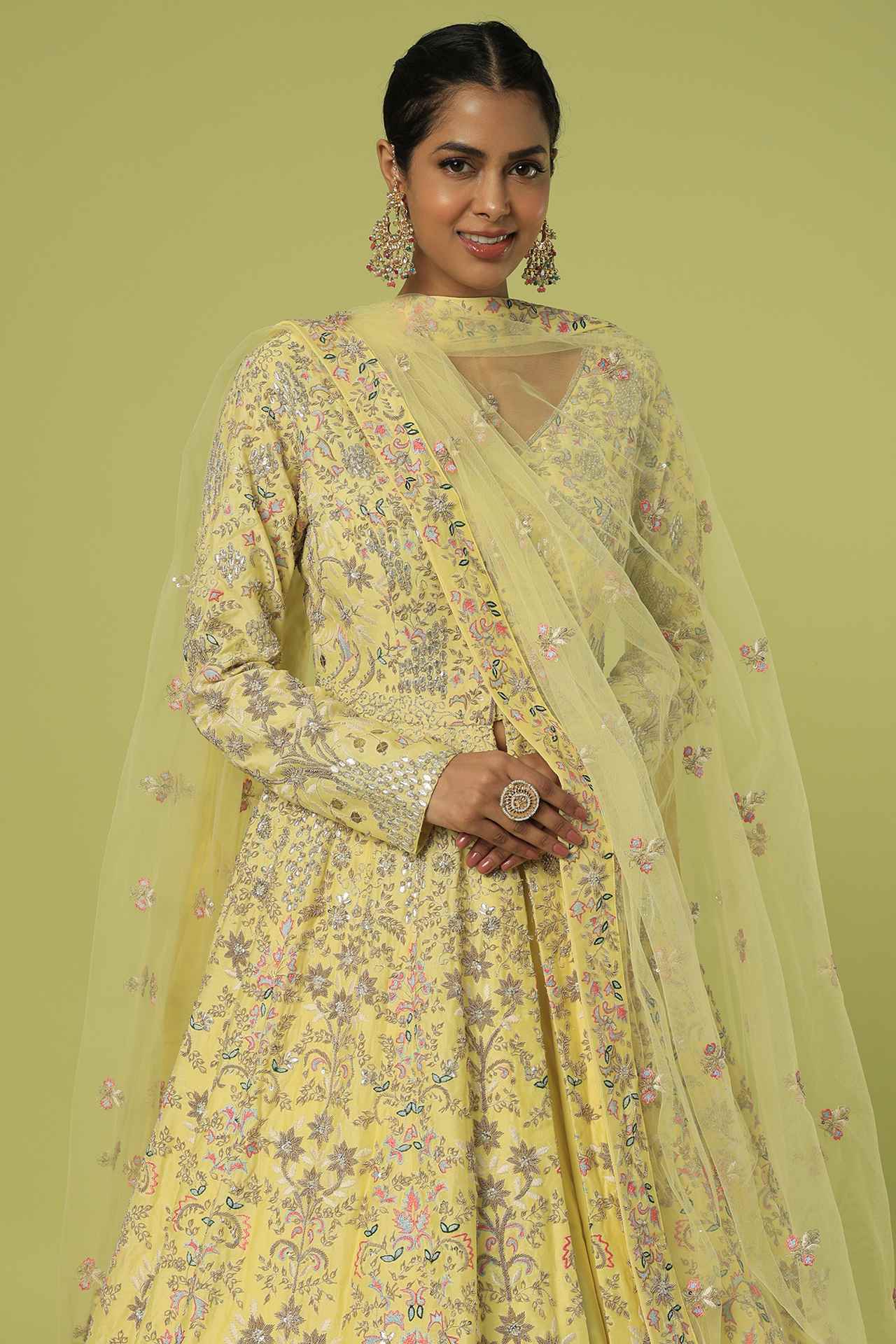 Yellow Embroidered Jacket Lehenga Set