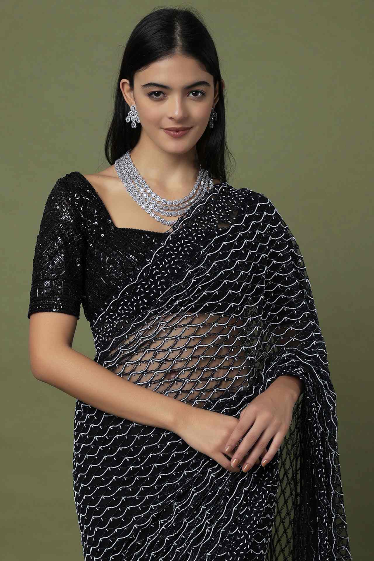 Black Embroidered Saree Set