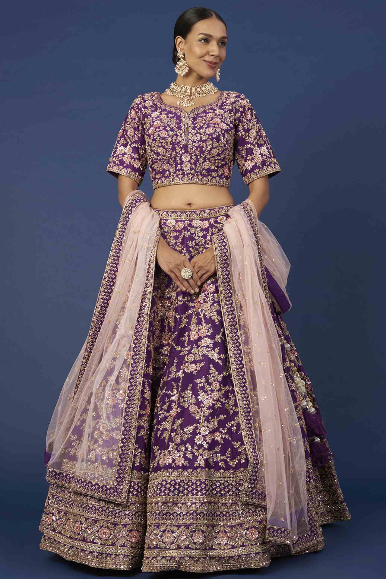 Purple Embellished Lehenga Set