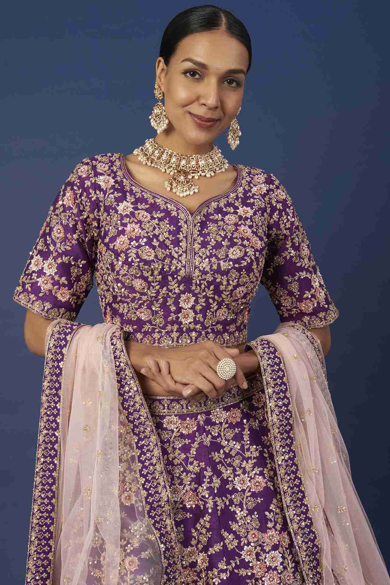 Purple Embellished Lehenga Set