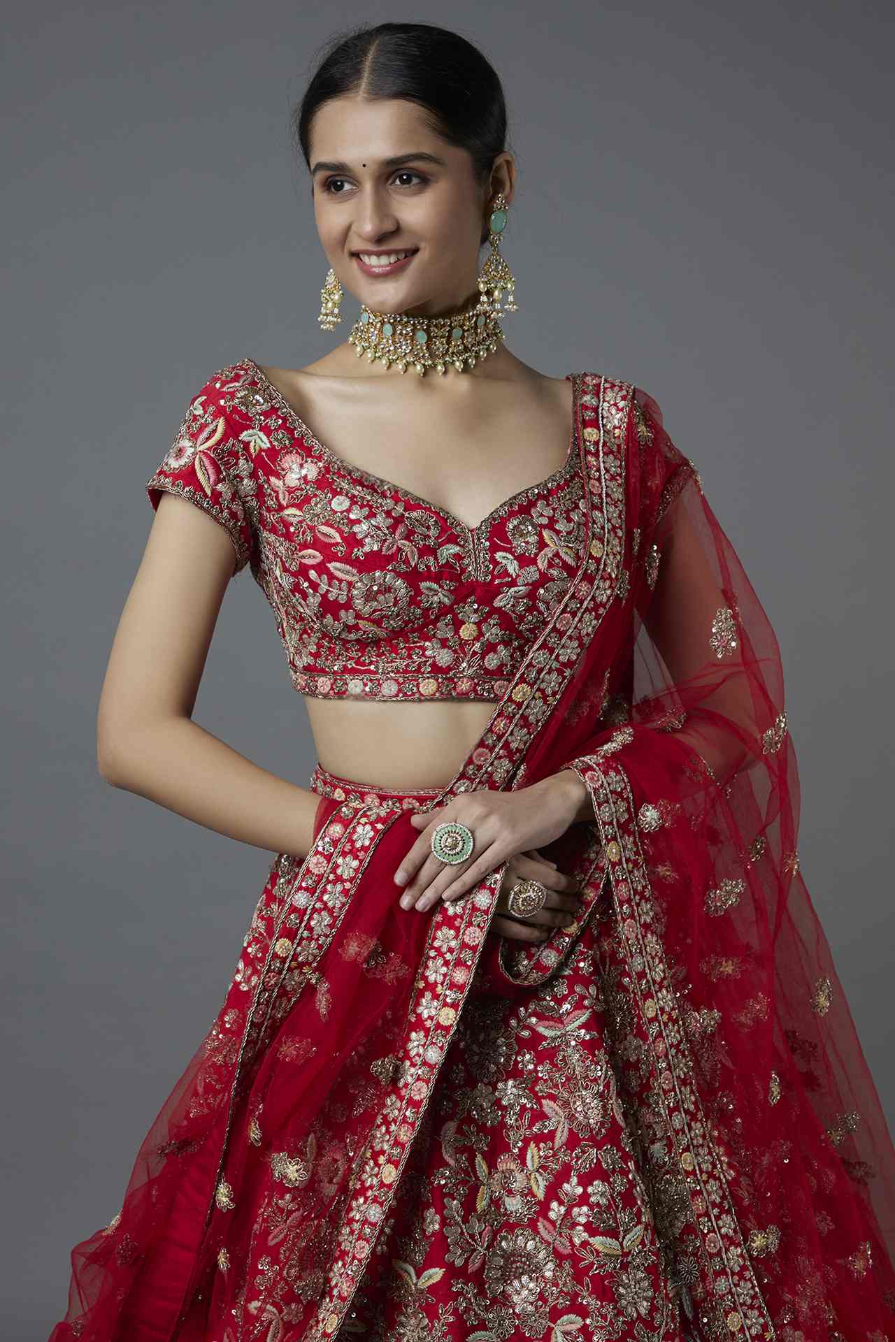 Red Embellished Lehenga Set