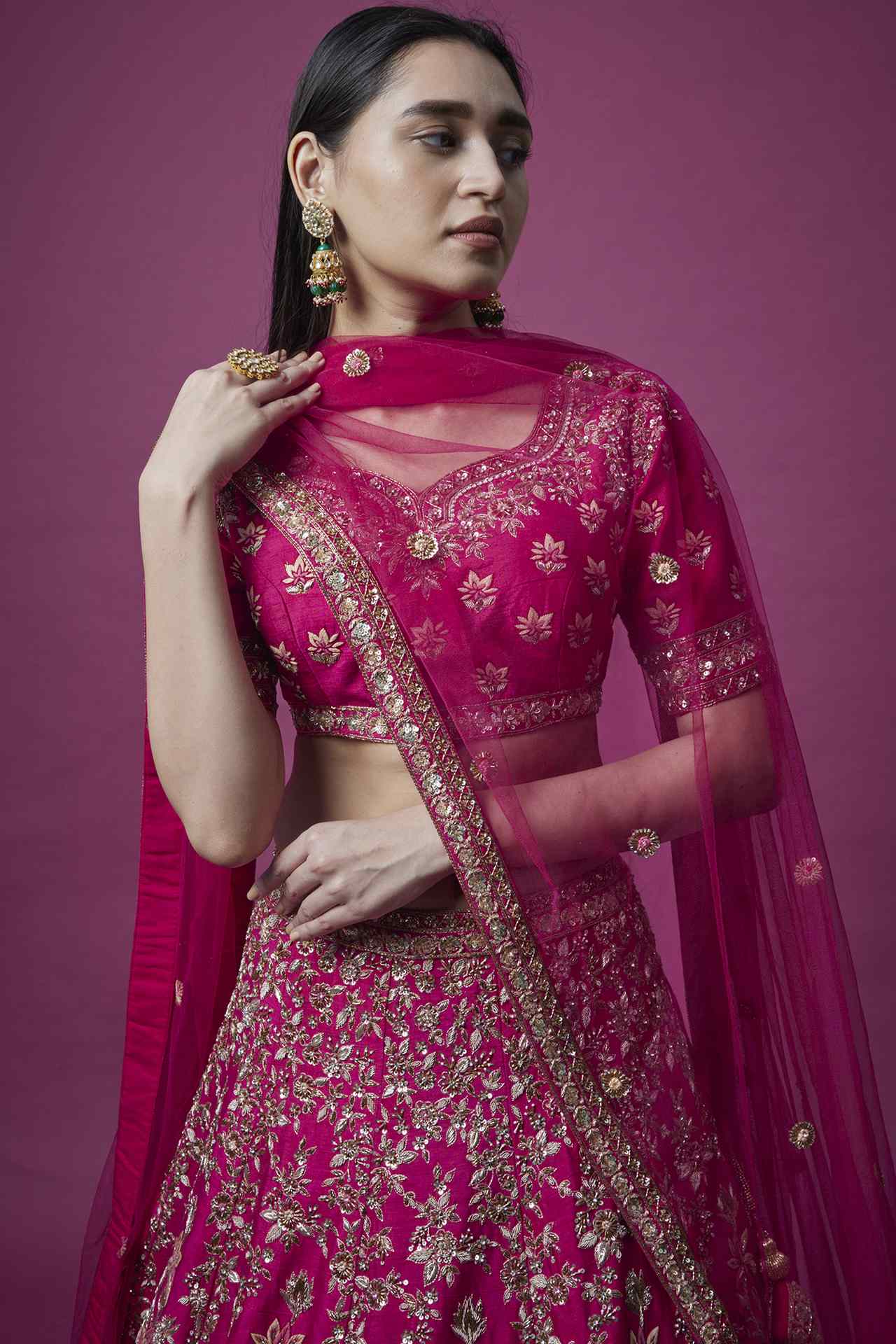 Pink Embroidered Lehenga Set