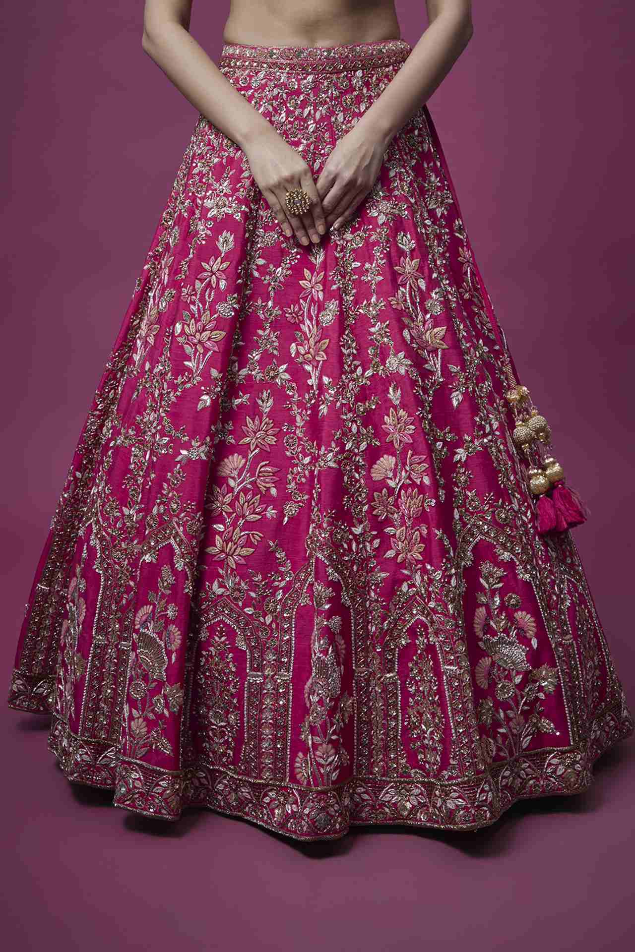 Pink Zari Embroidered Lehenga Set