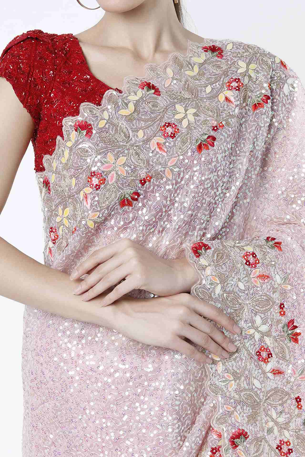 Light Pink Sequins Saree Set