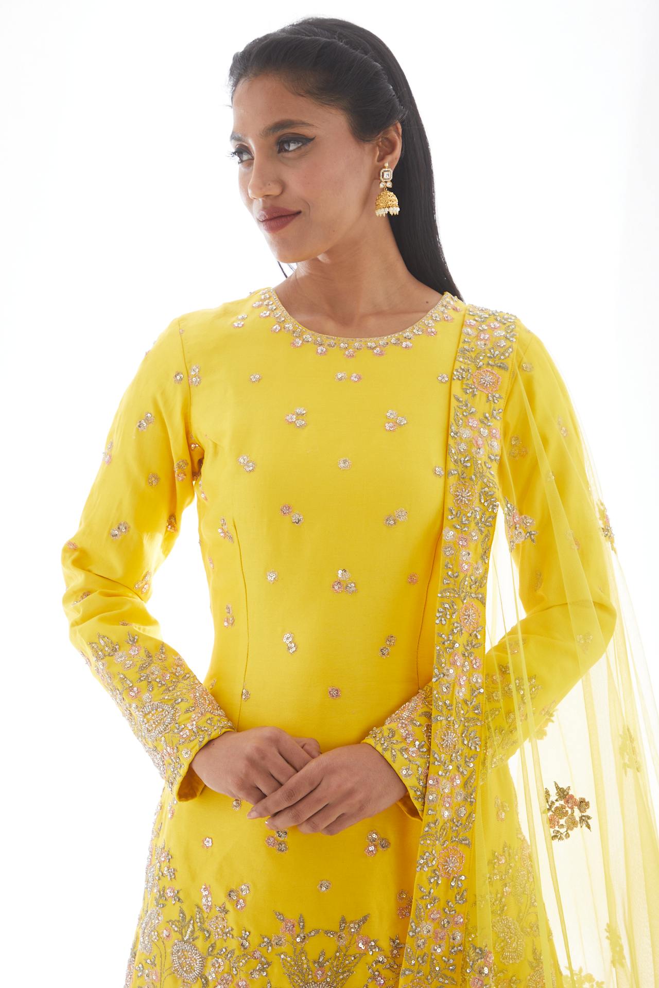 Mustard Embroidered Sharara Set