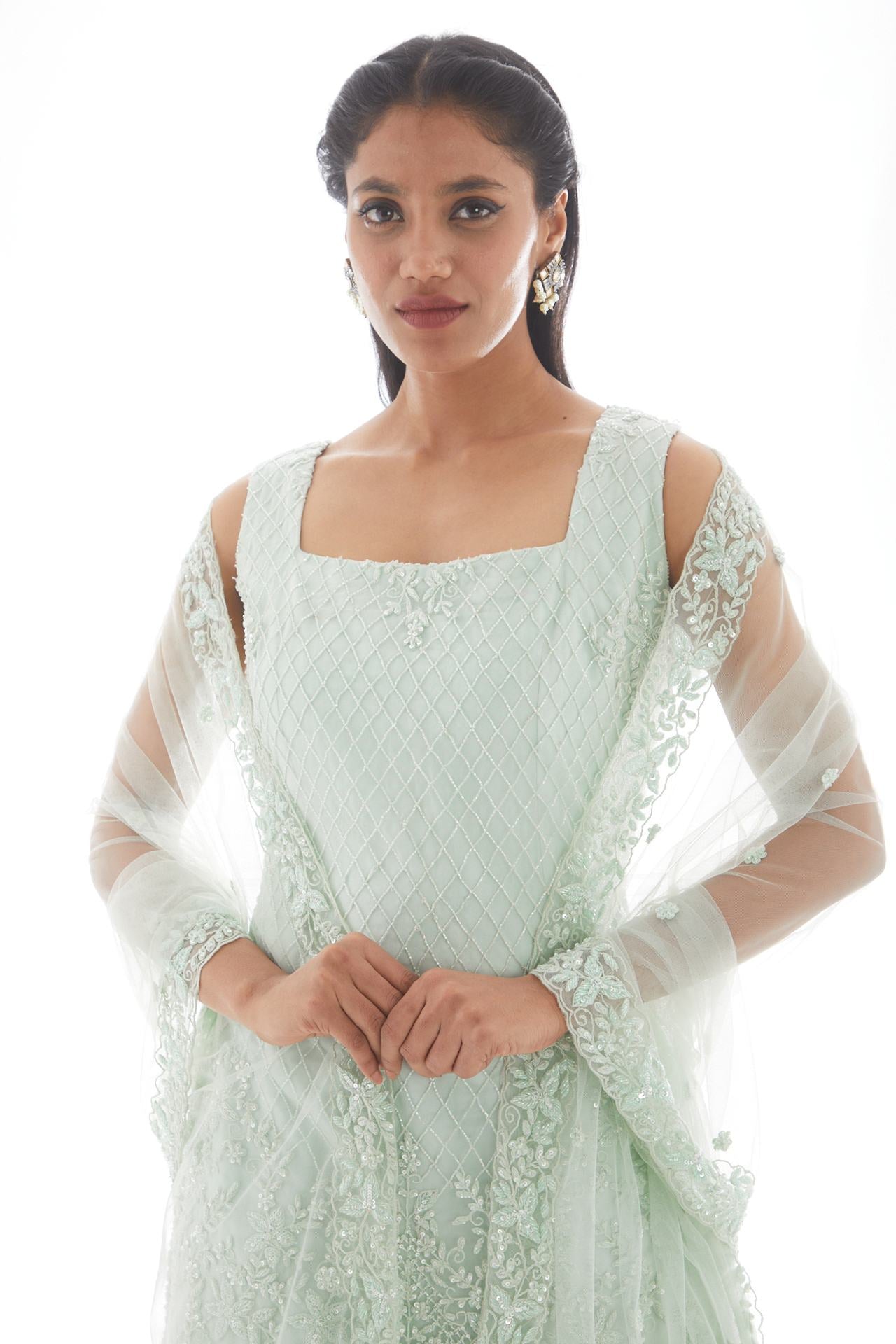 Ice Blue Embroidered Sharara Set