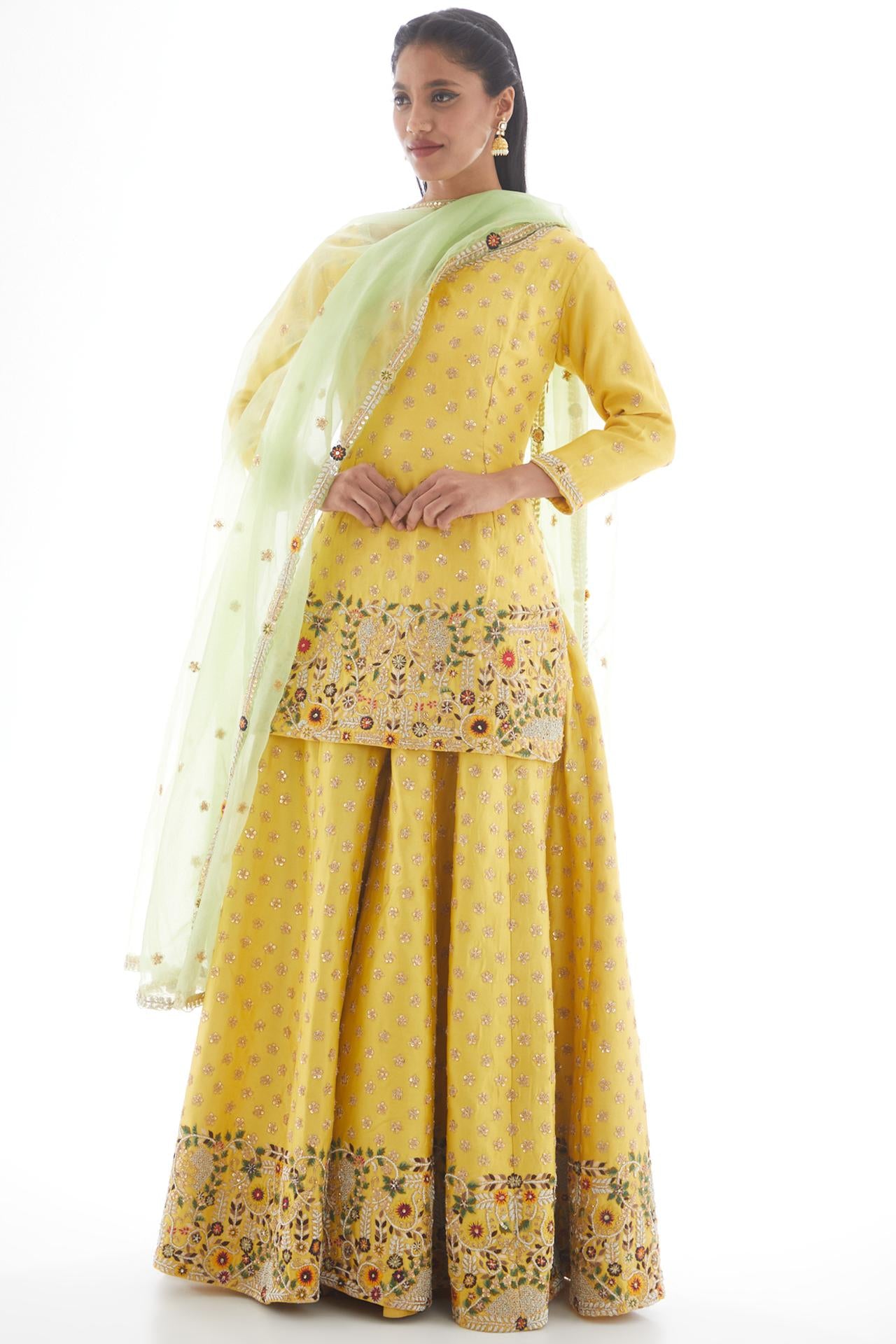 Mustard Embroidered Sharara Set