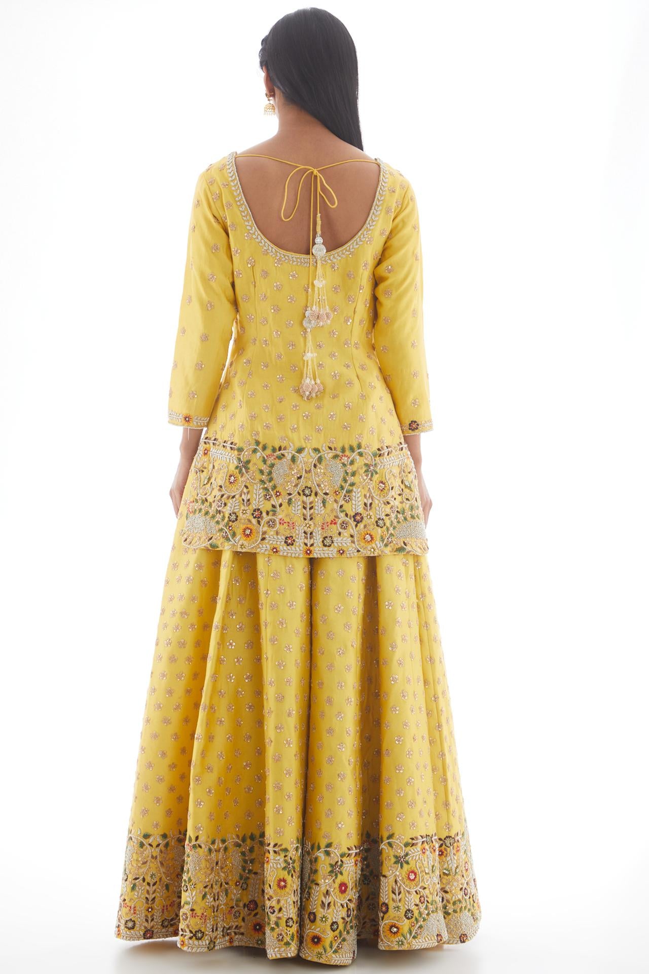 Mustard Embroidered Sharara Set