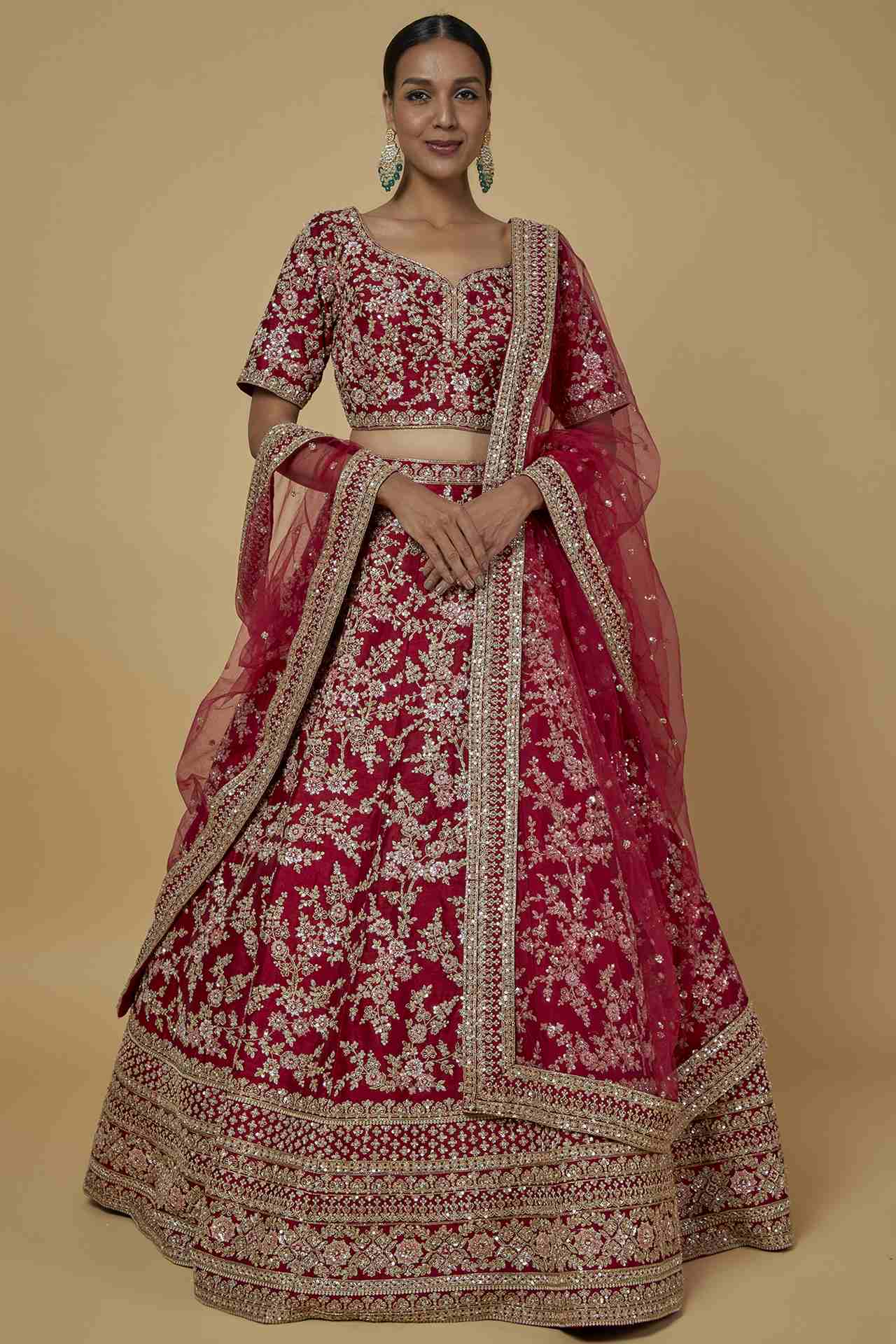 Maroon Hand Embroidered Lehenga Set