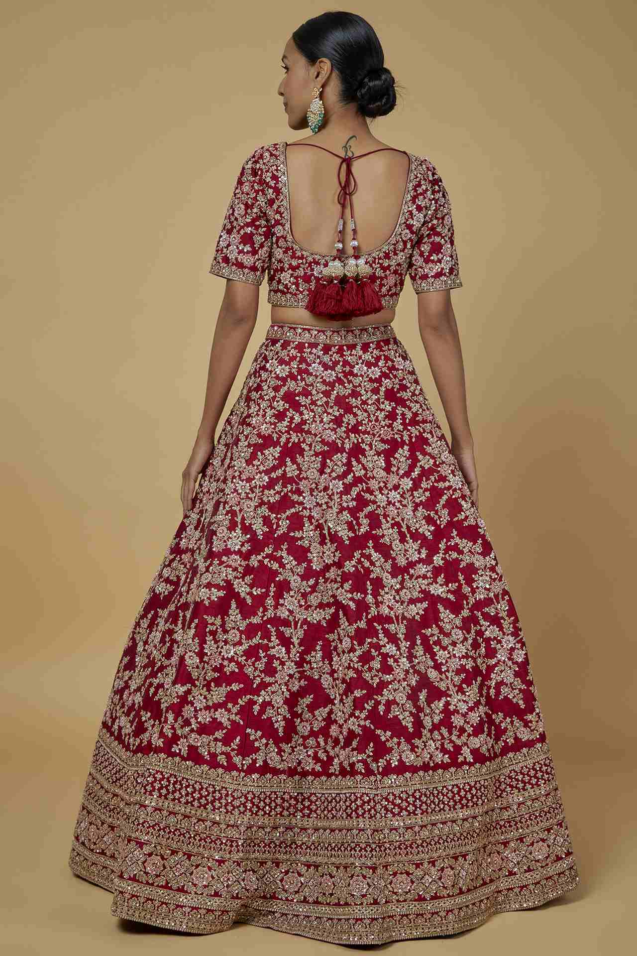 Maroon Hand Embroidered Lehenga Set