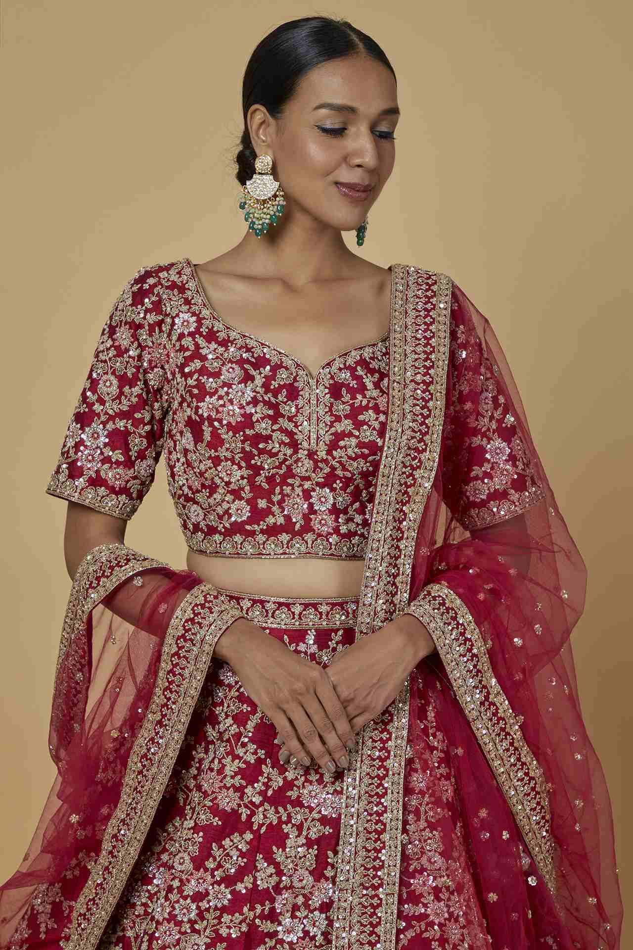 Maroon Hand Embroidered Lehenga Set