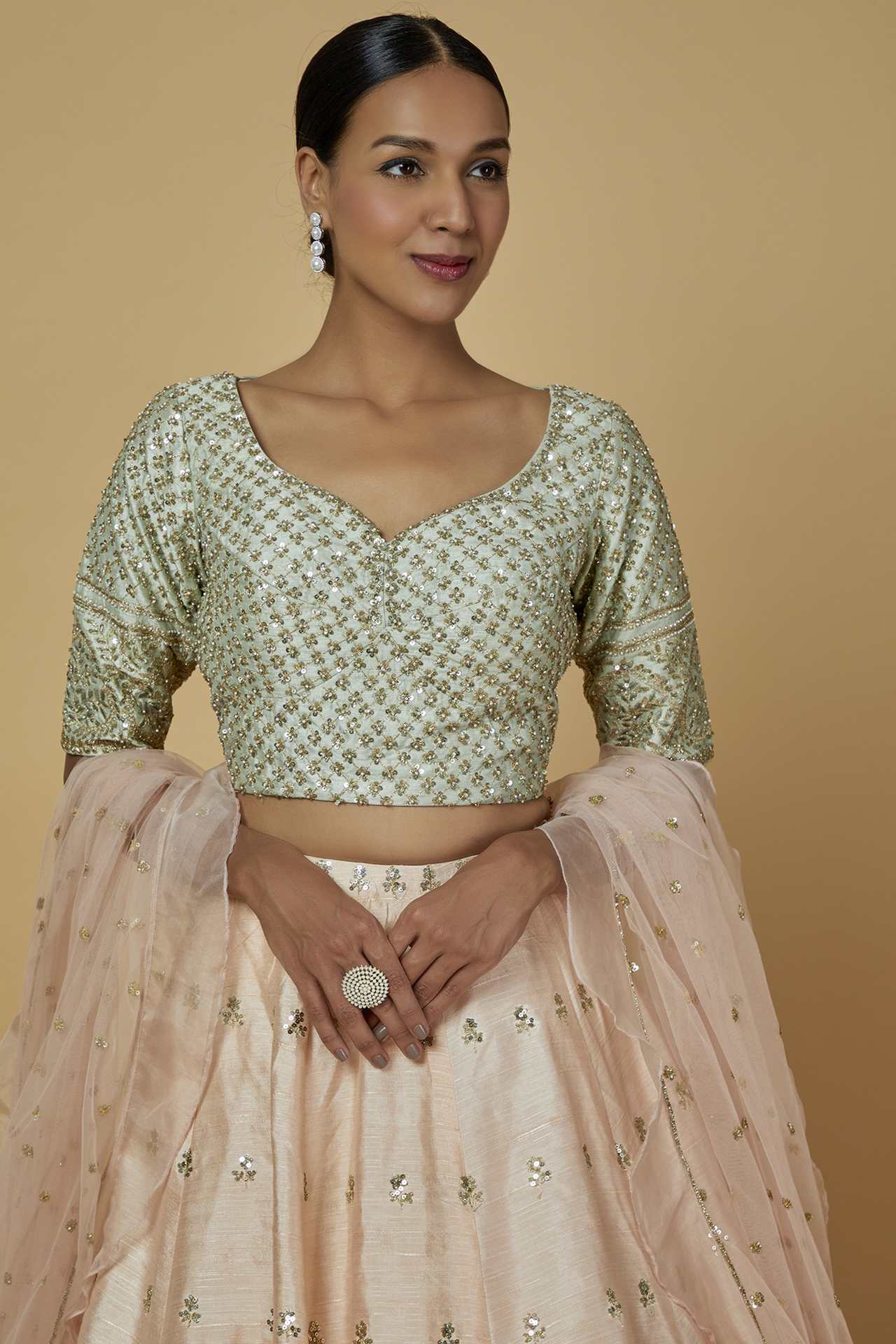 Peach Embroidered Lehenga Set