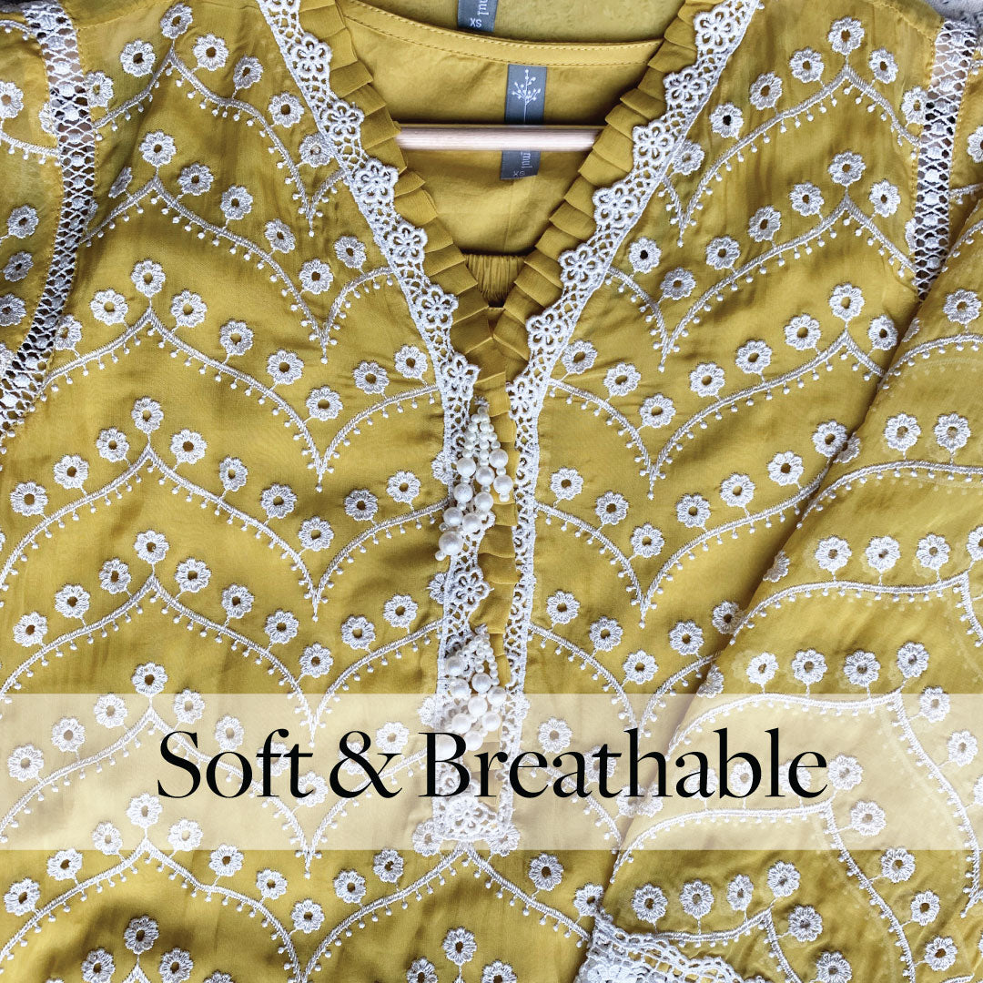 Mulmul Organza Pharis Yellow Kurta With Cotton Pharis Yellow Pant