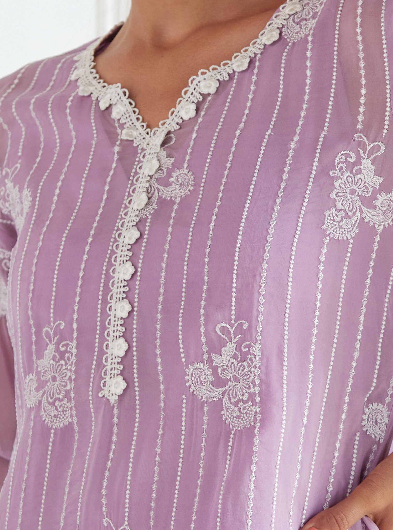 Mulmul Organza Reece Lilac Kurta With Mulmul Cotton Reece Lilac Pant