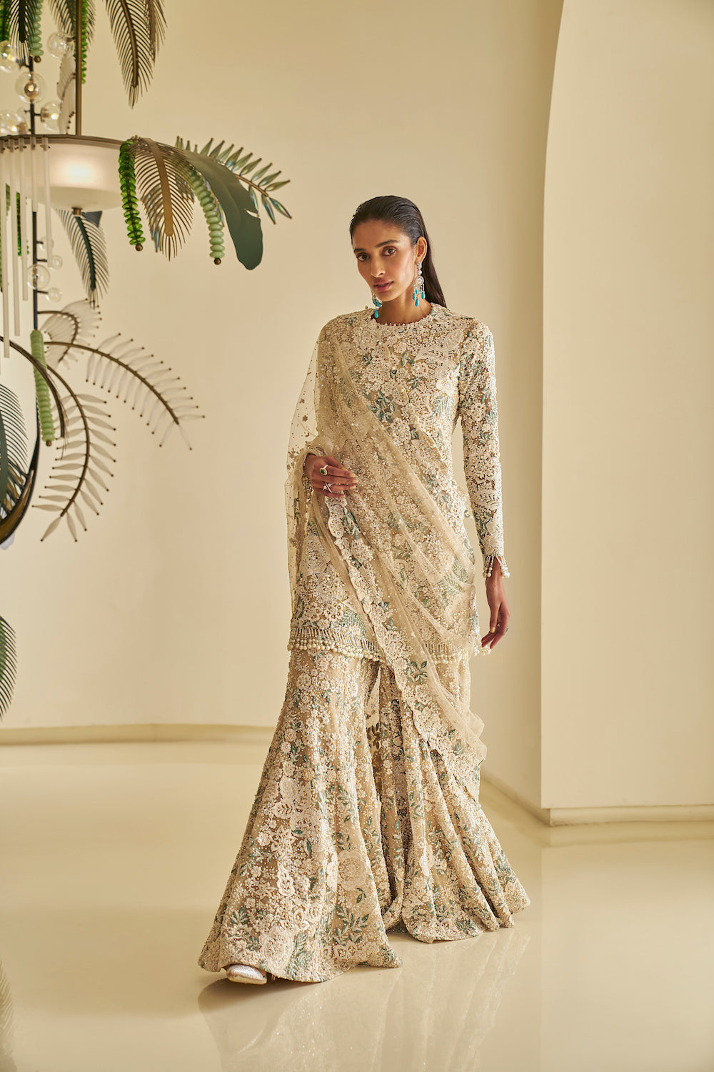 Nude Floral Sharara Set