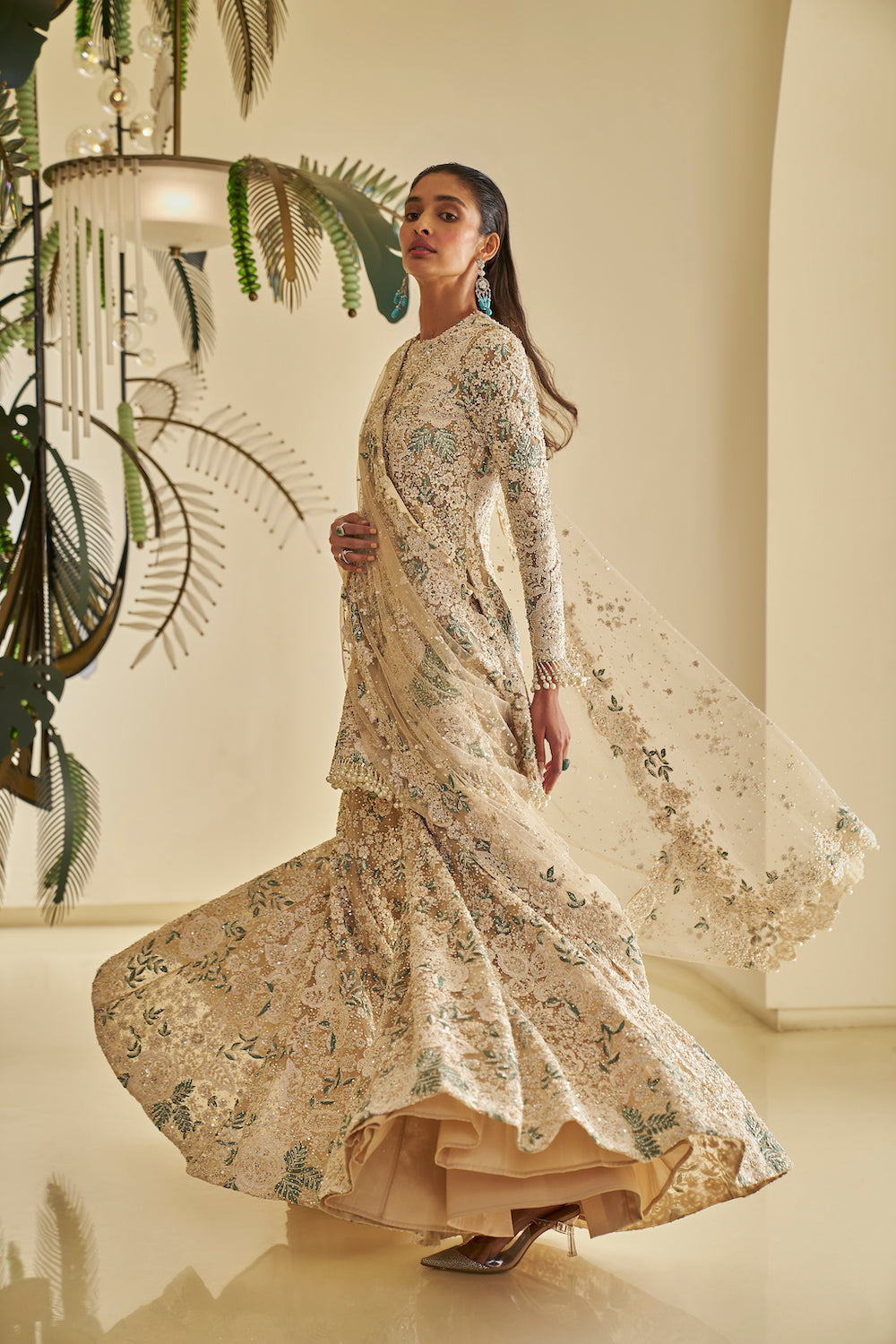 Nude Floral Sharara Set