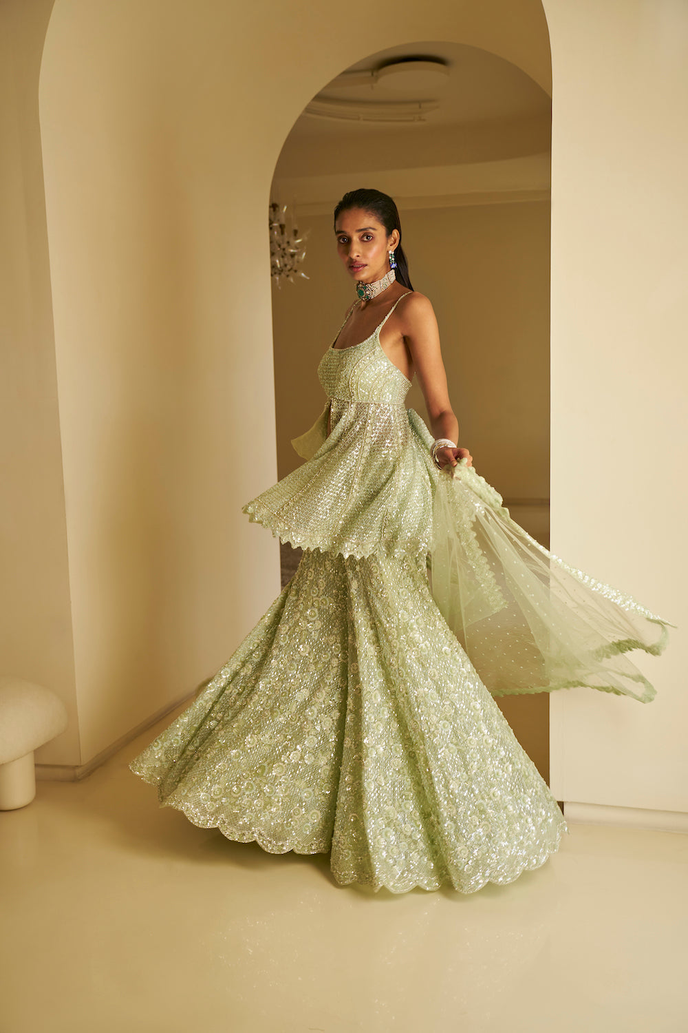 Mint Green Sequin Sharara Set