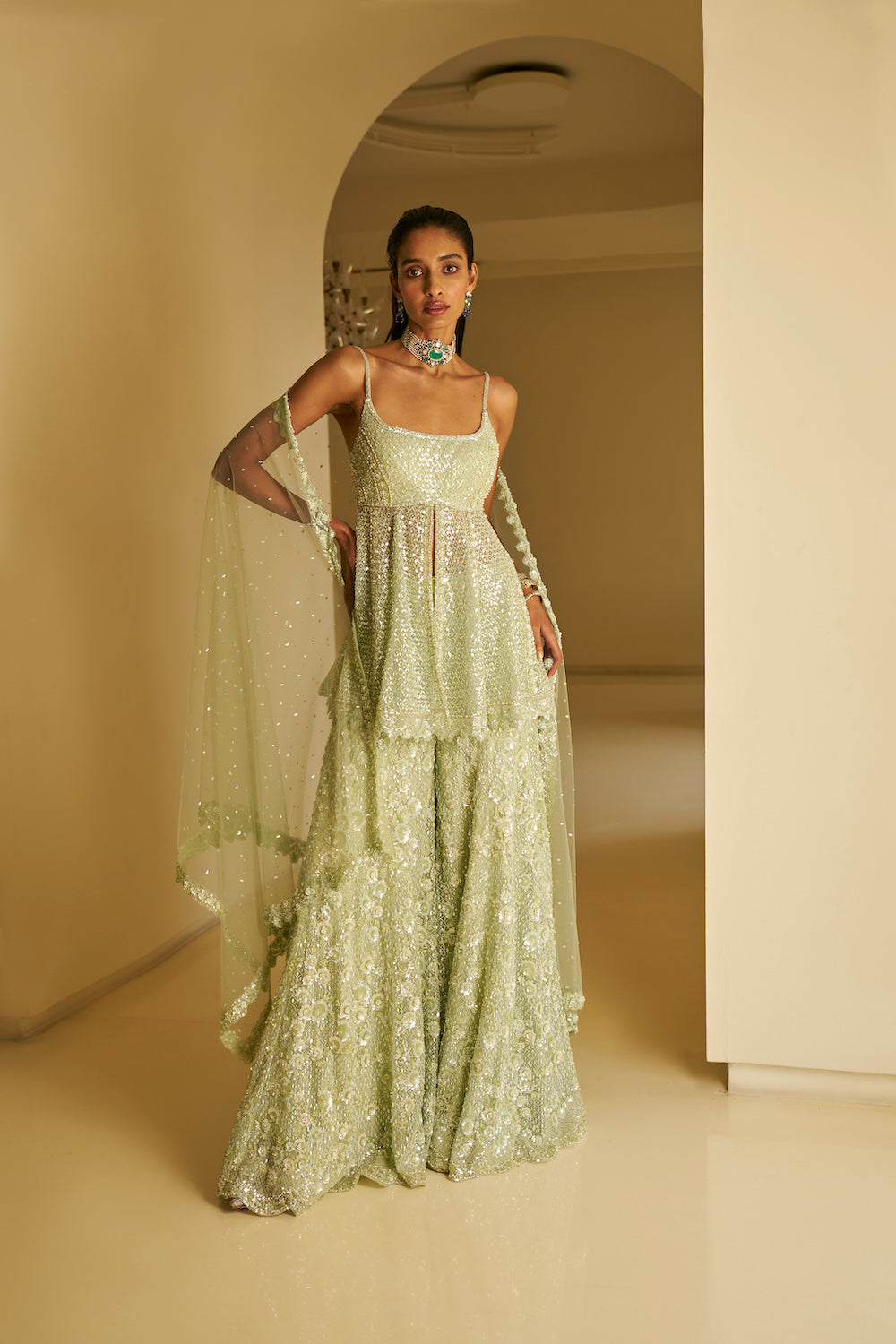 Mint Green Sequin Sharara Set