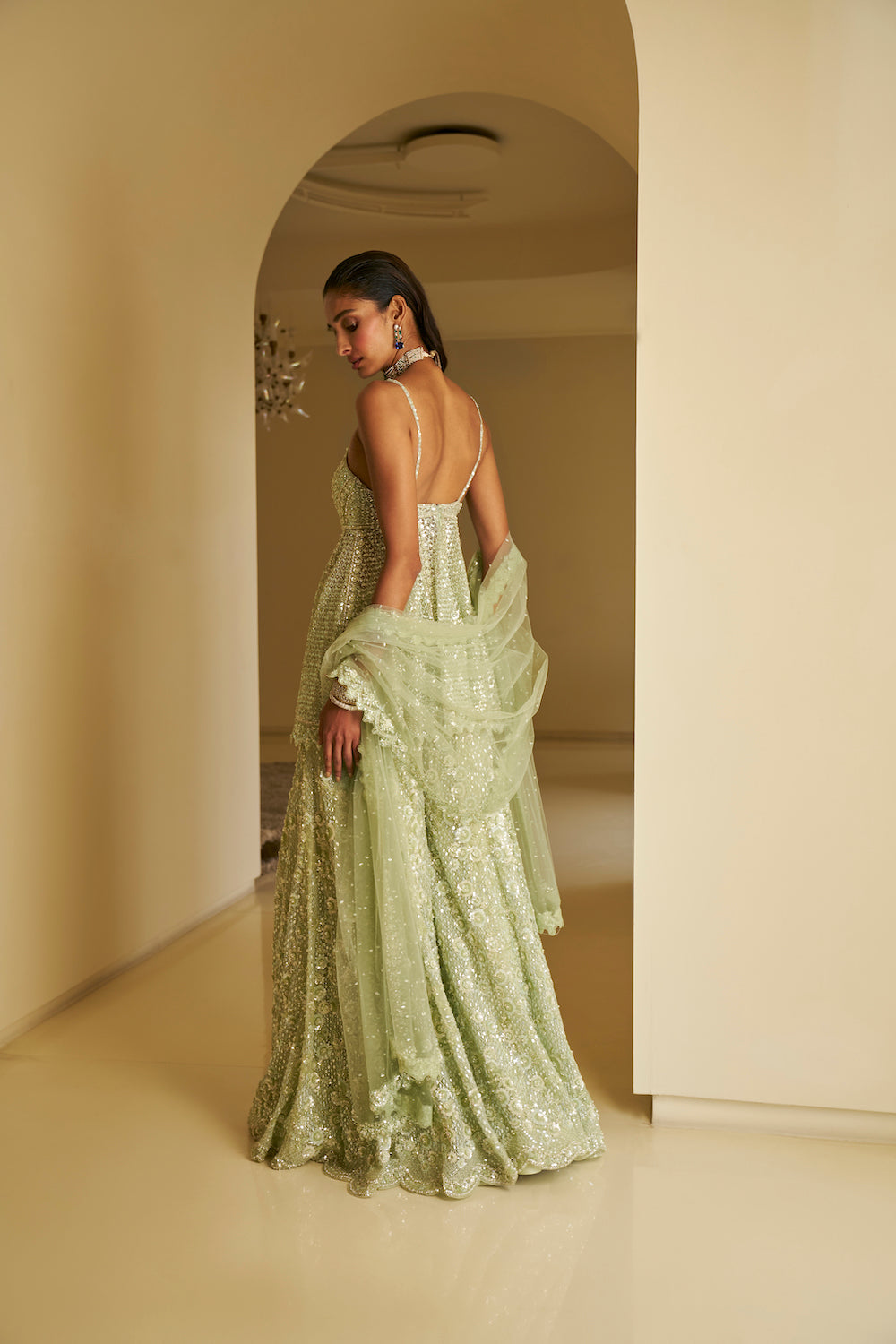 Mint Green Sequin Sharara Set