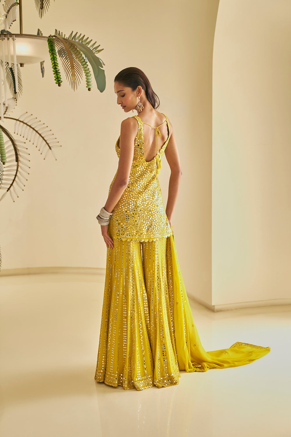 Yellow Mirror Work Sharara Set