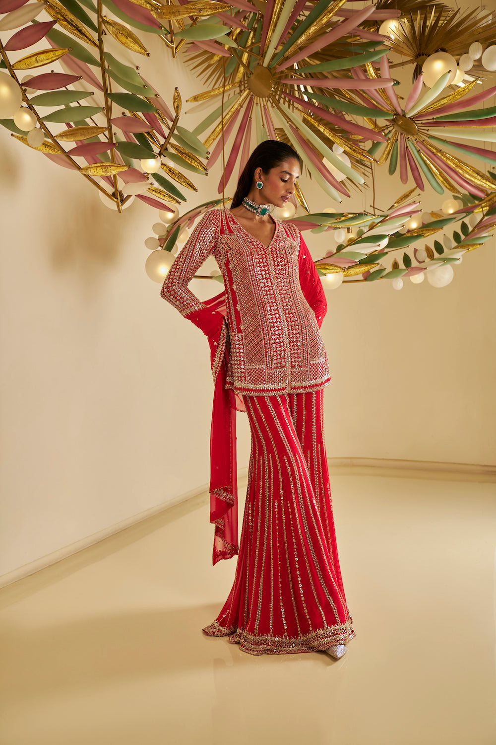 Red Georgette Sharara Set