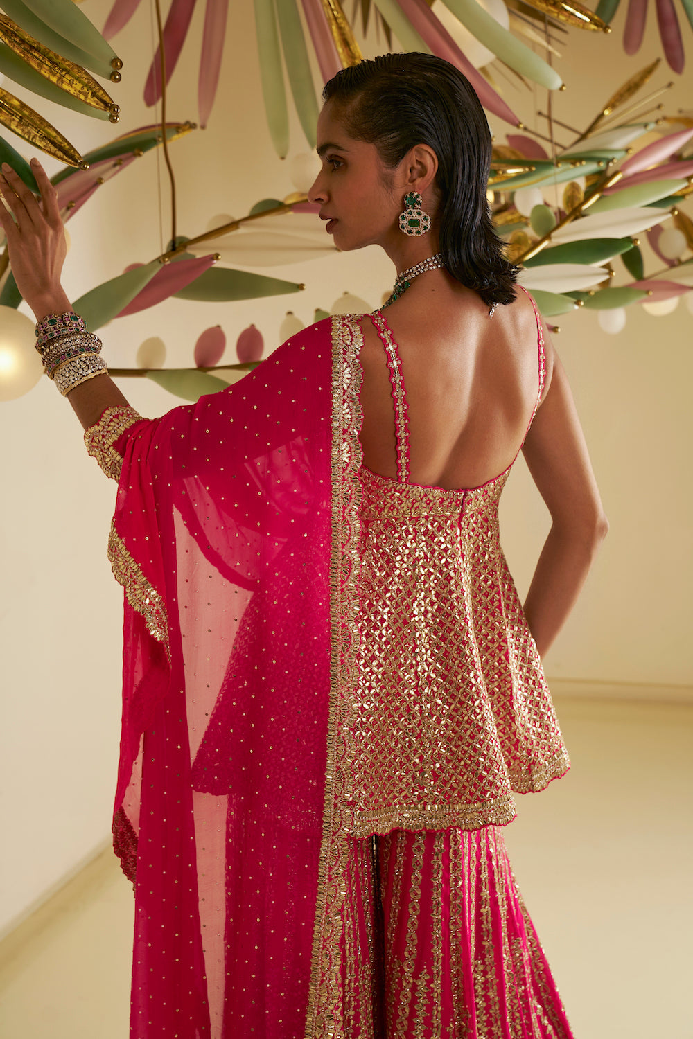 Fuchsia Gota Patti Sharara Set