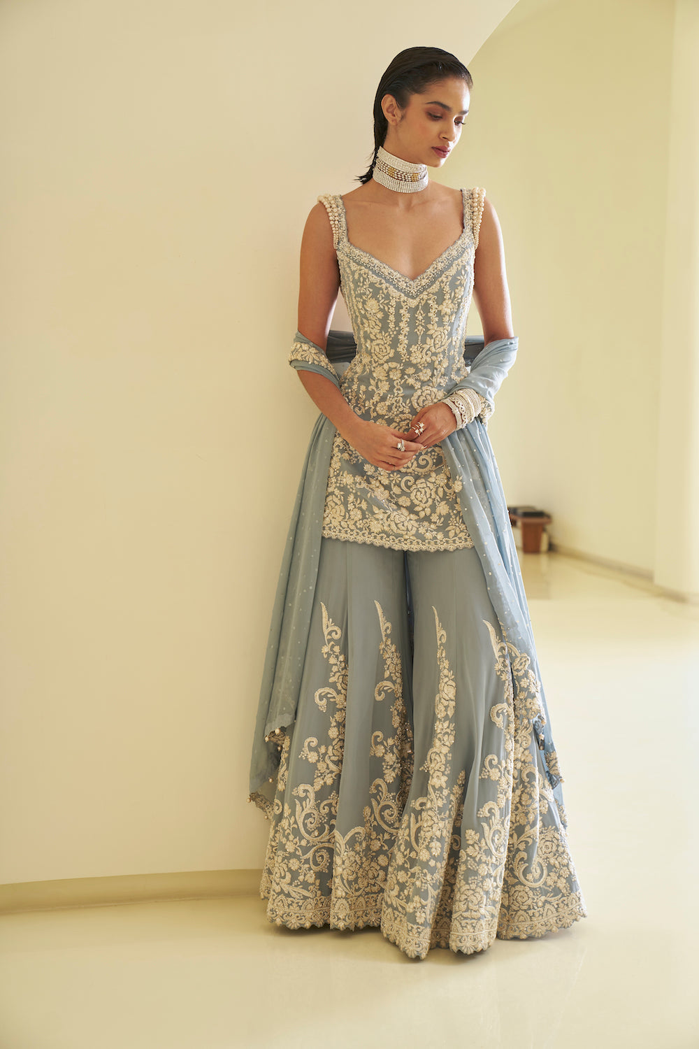 Blue Pearl Sharara Set