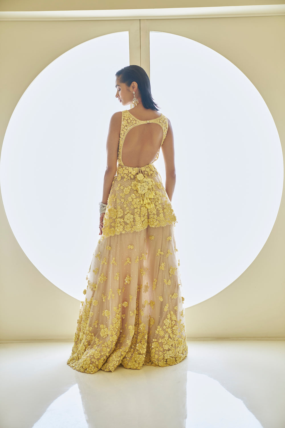 Yellow Three-Dimensional Floral Sharara Set