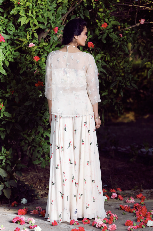 Ivory Short Jacket Plazzo Set