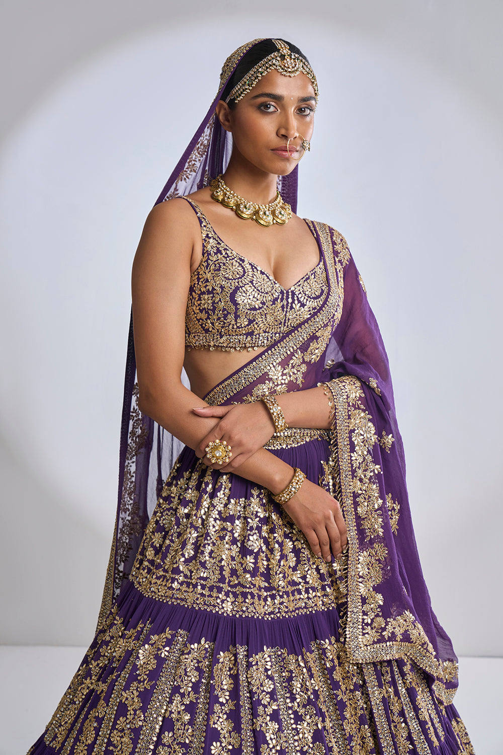 Purple Multi-Tiered Lehenga Set