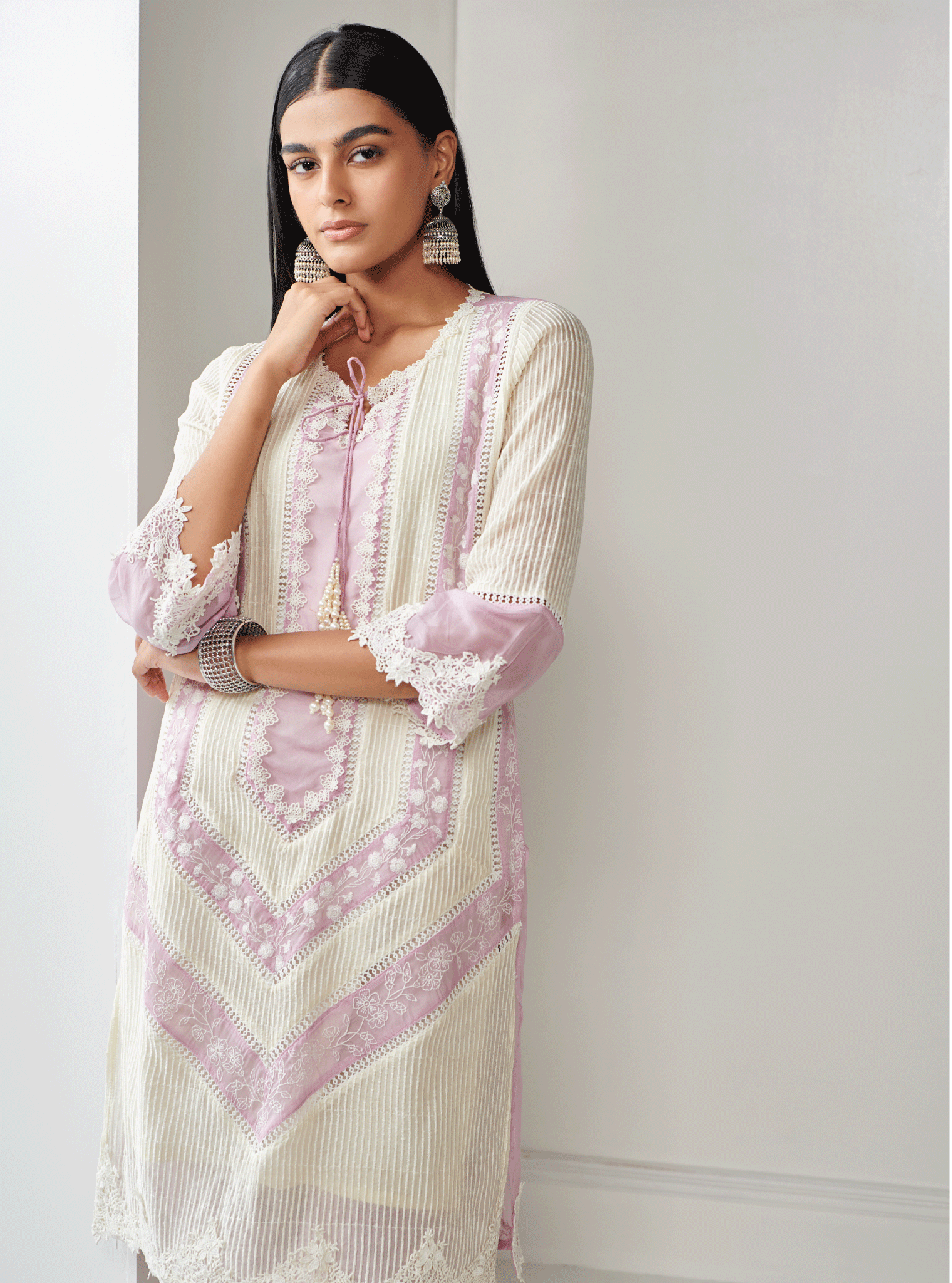 Mulmul Organza Gillian Lilac Kurta With Cotton Gillian Lilac Pant