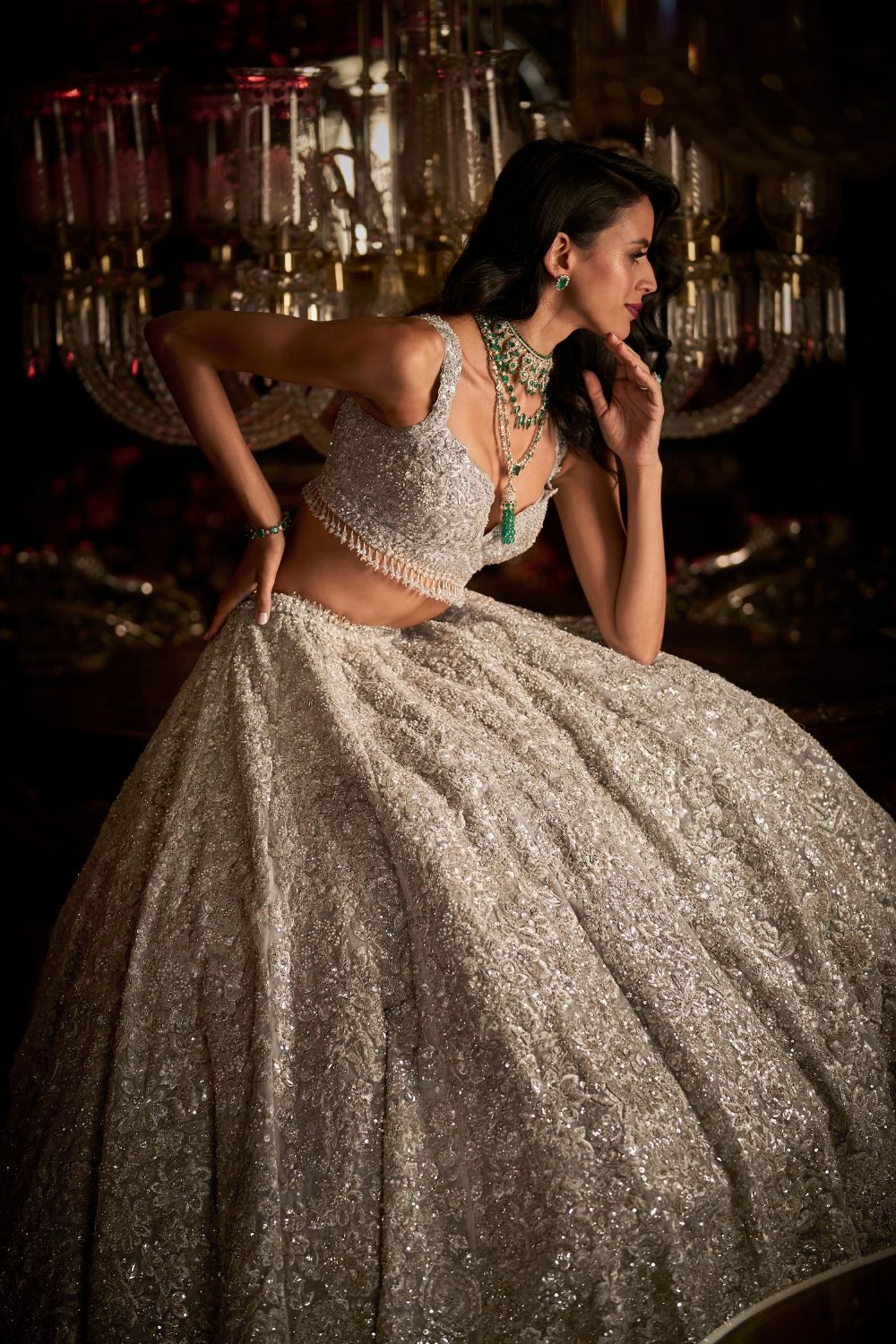 Silver Floral Lehenga Set