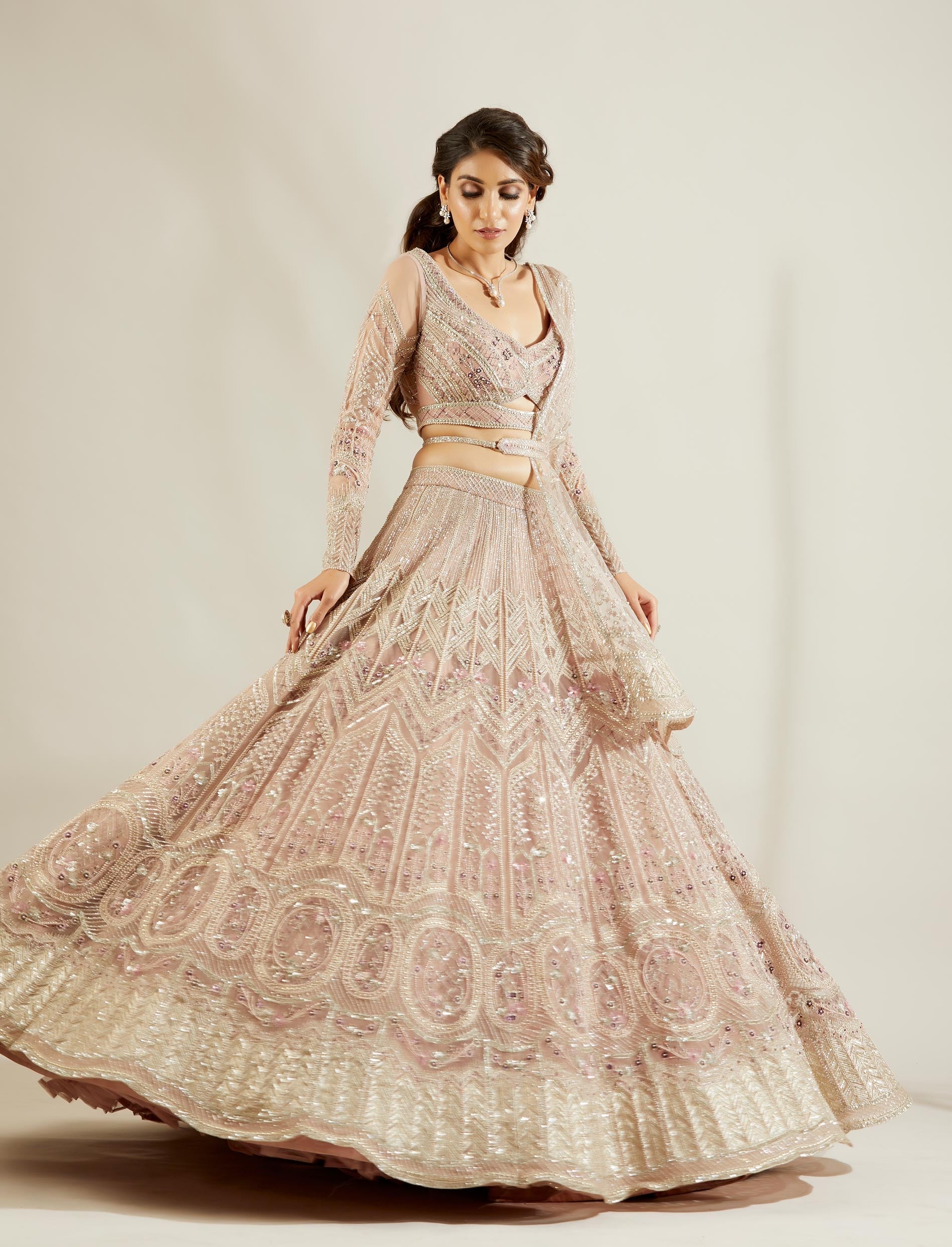 Silver Mauvish Glass Lehenga