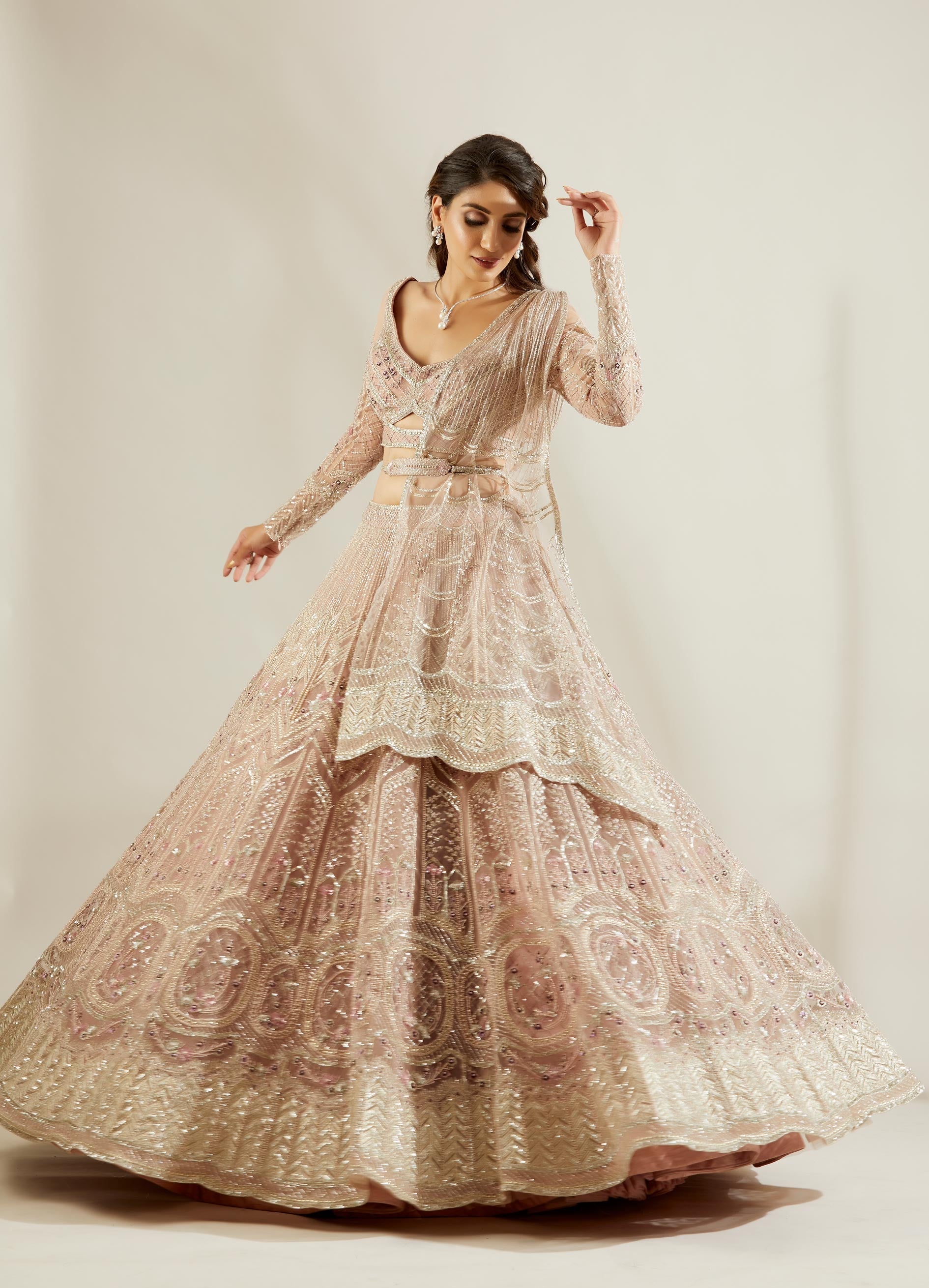 Silver Mauvish Glass Lehenga